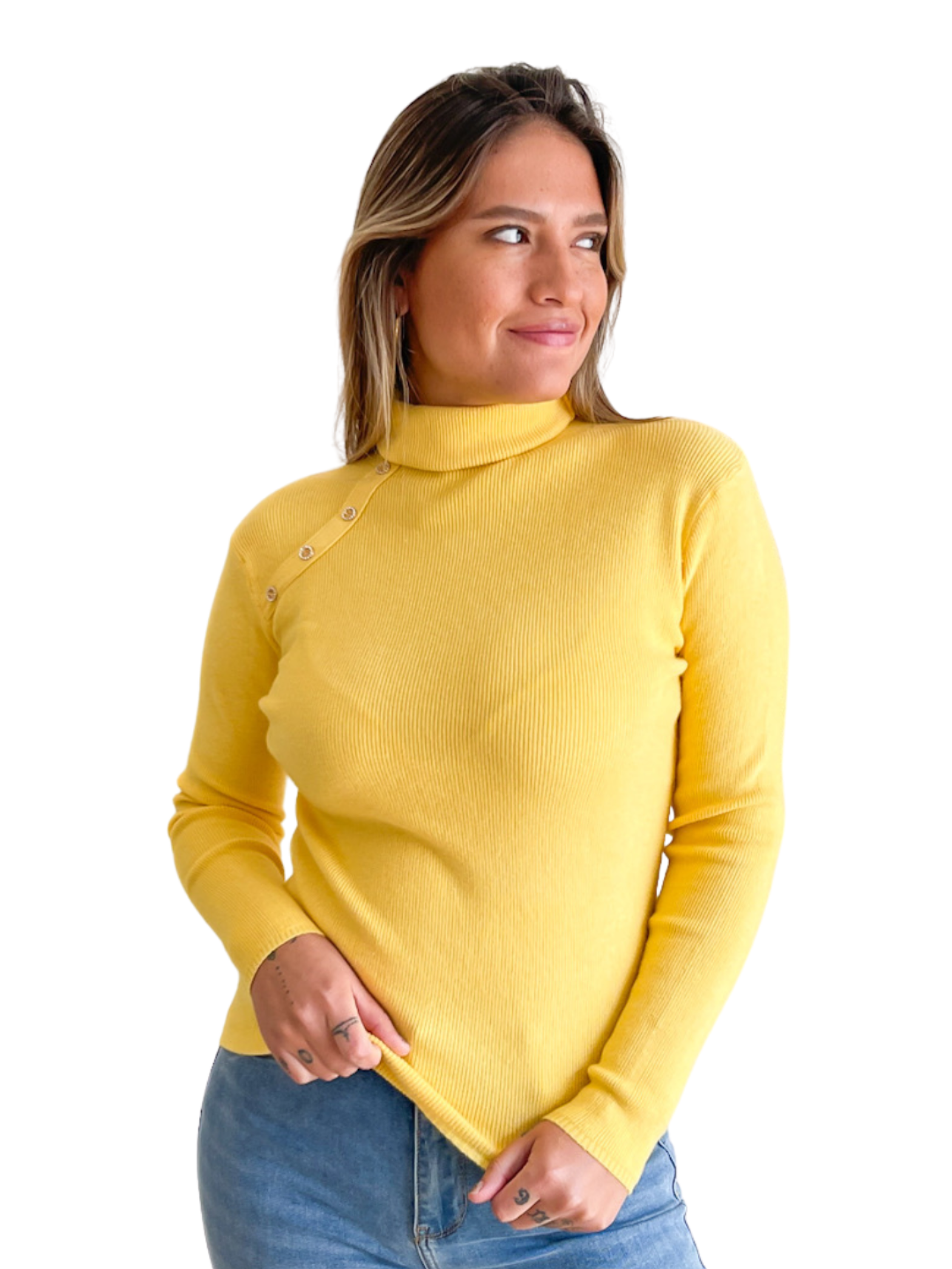 Sweater mujer cuello alto botones brillos 3