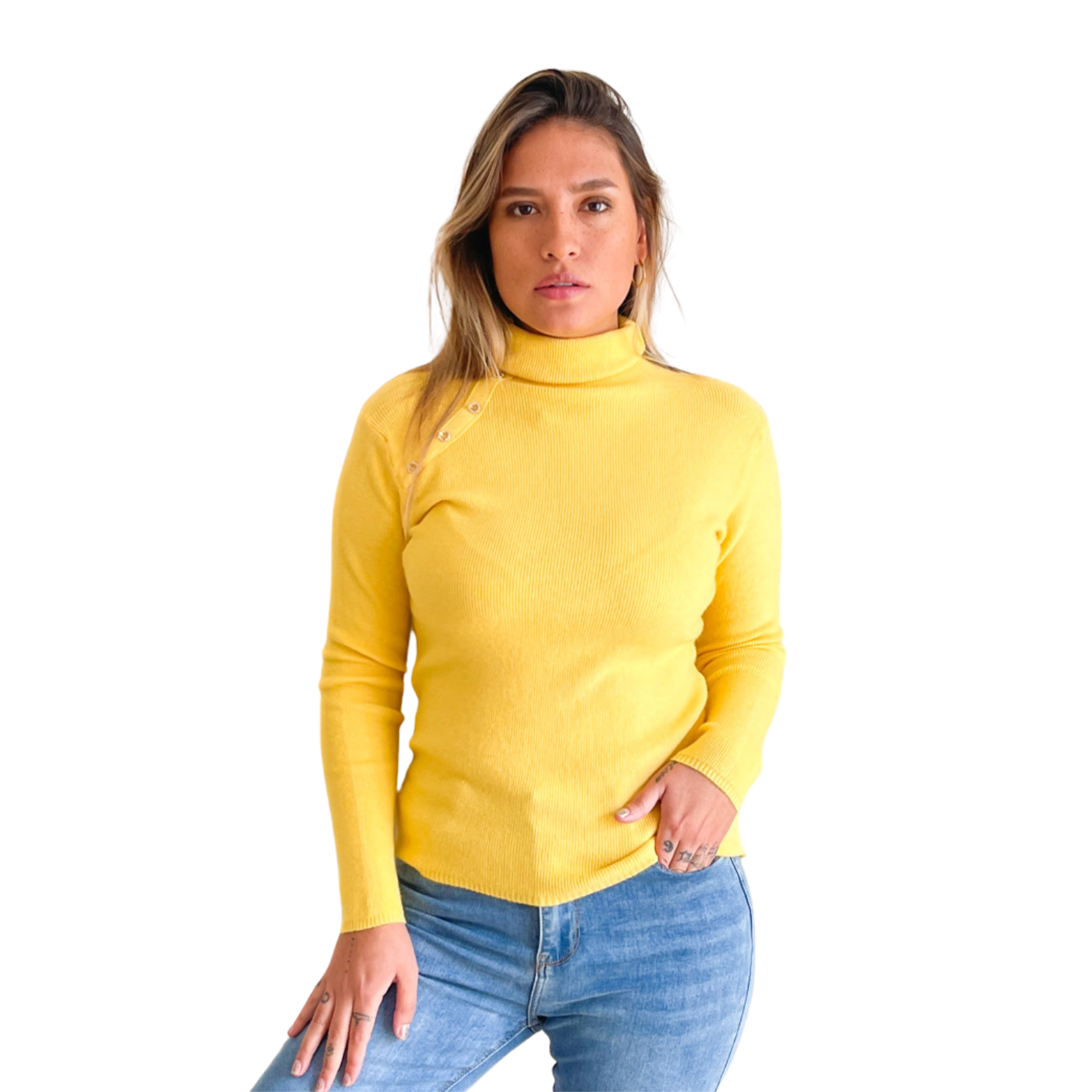 Sweater mujer cuello alto botones brillos 4