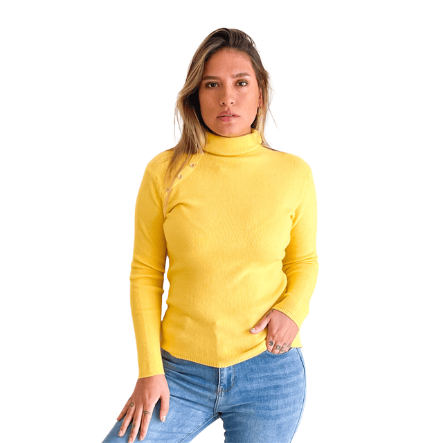 Sweater mujer cuello alto botones brillos