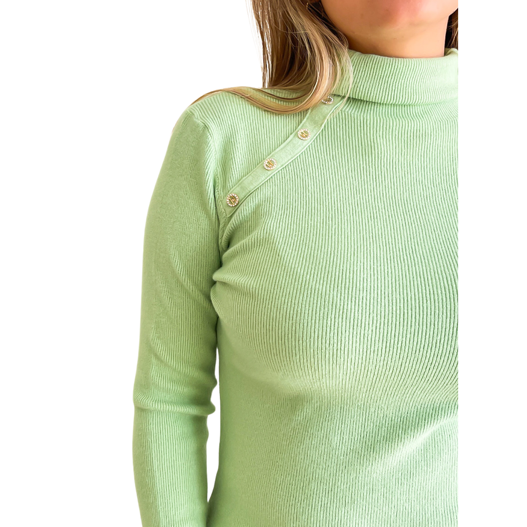 Sweater mujer cuello alto botones brillos 7