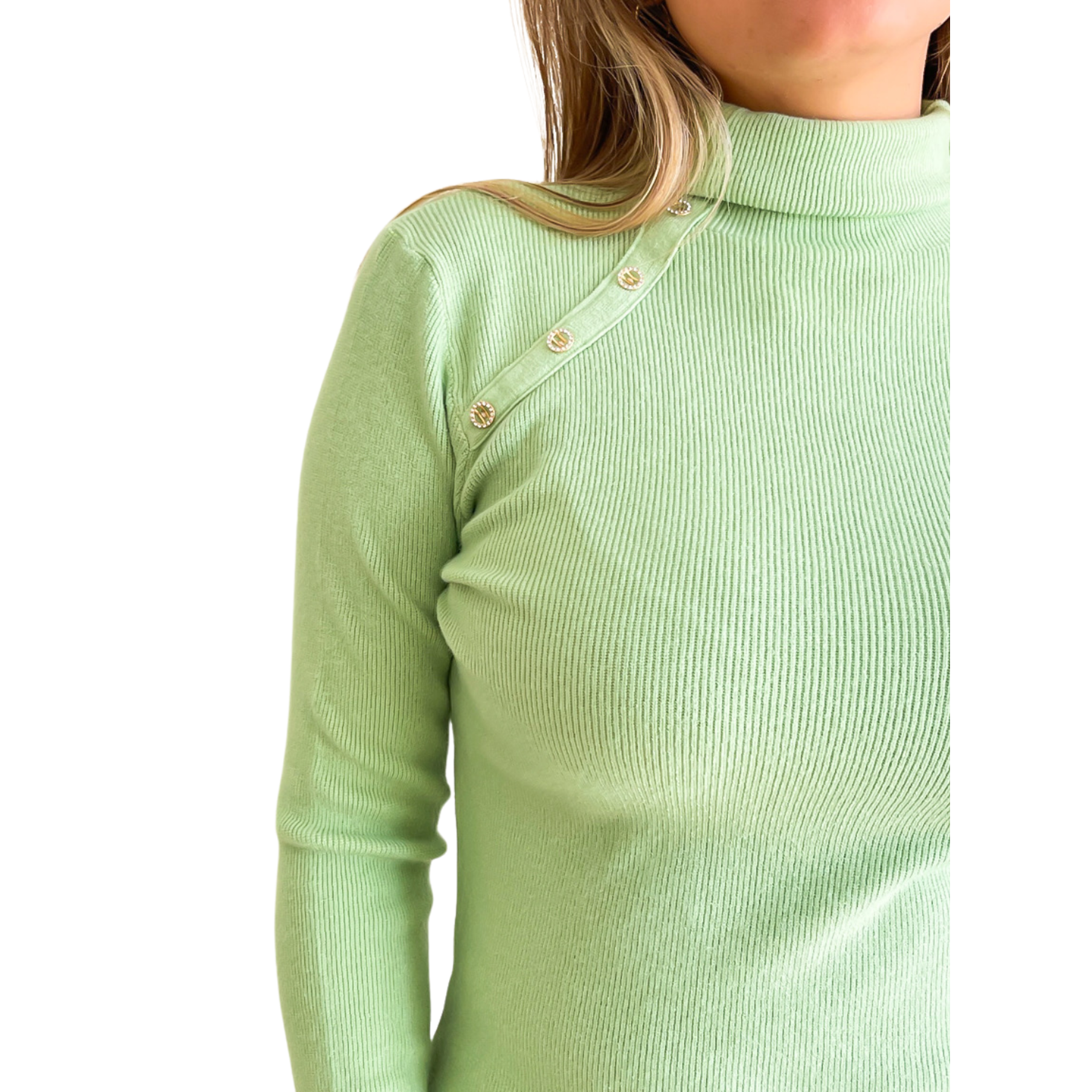 Sweater mujer cuello alto botones brillos 7