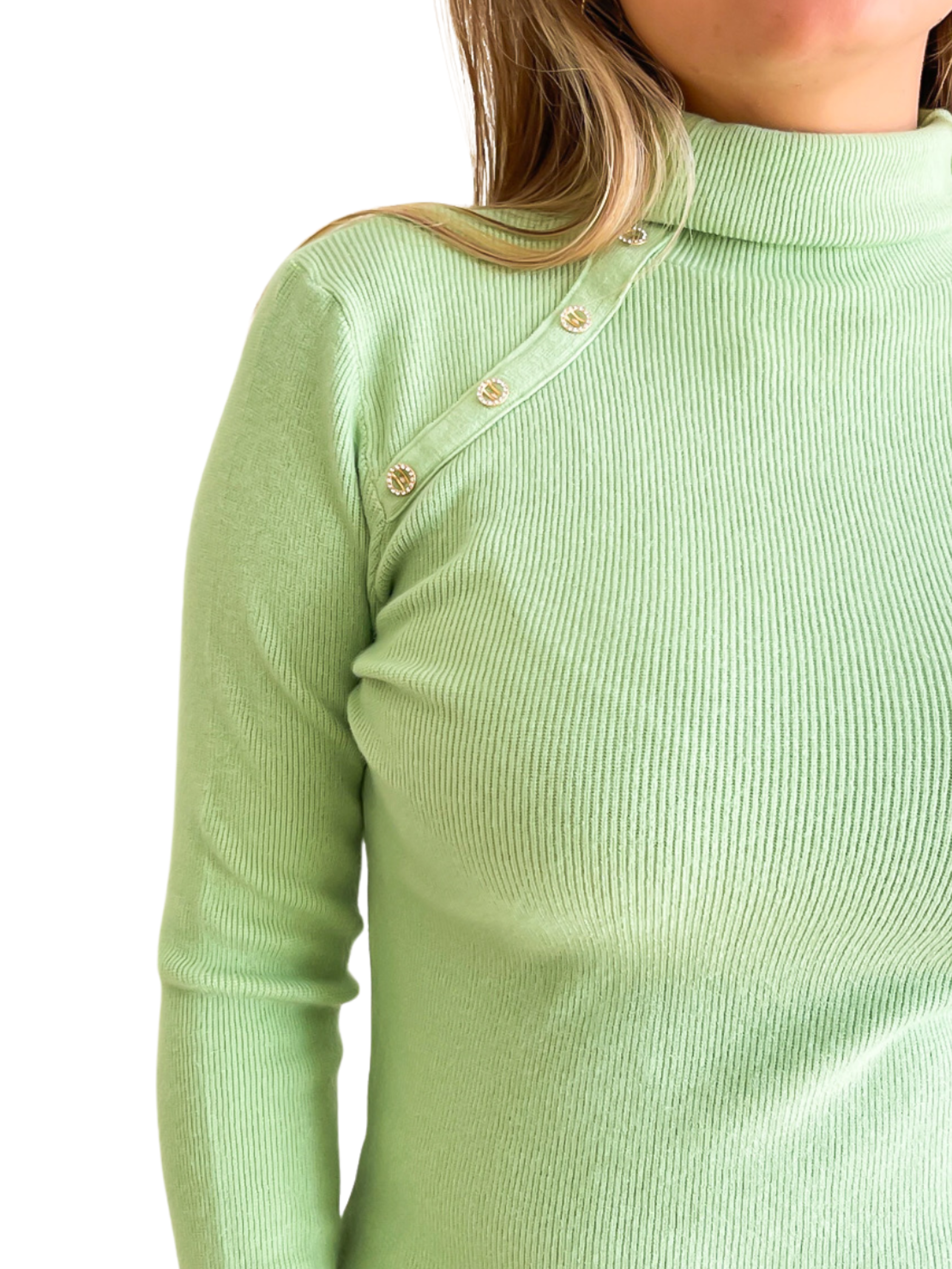 Sweater mujer cuello alto botones brillos 7