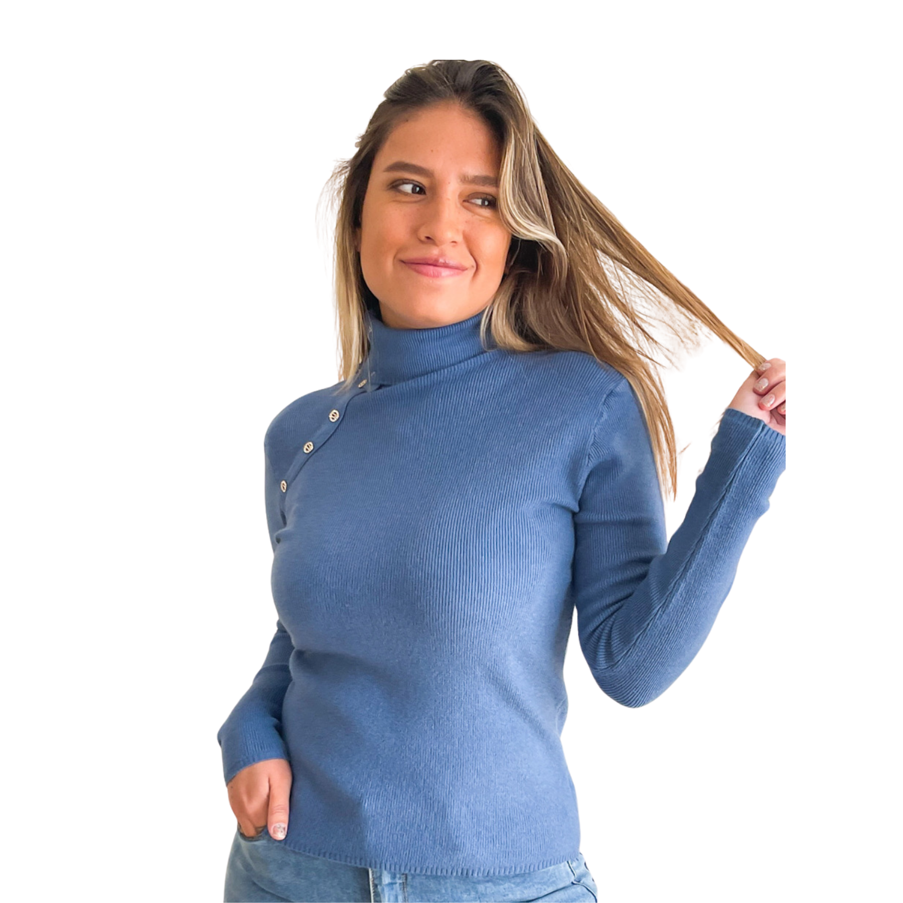 Sweater mujer cuello alto botones brillos 10