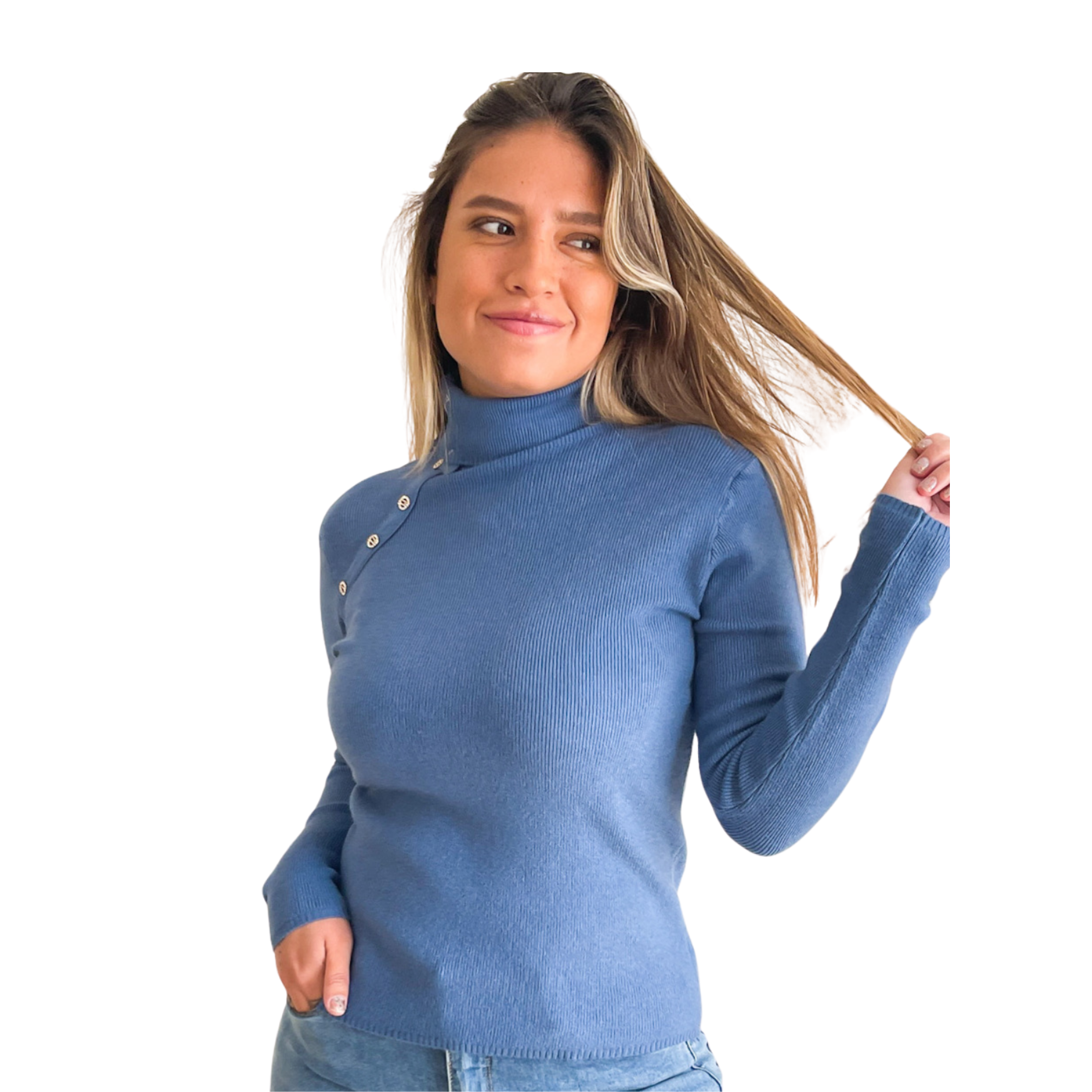 Sweater mujer cuello alto botones brillos 10