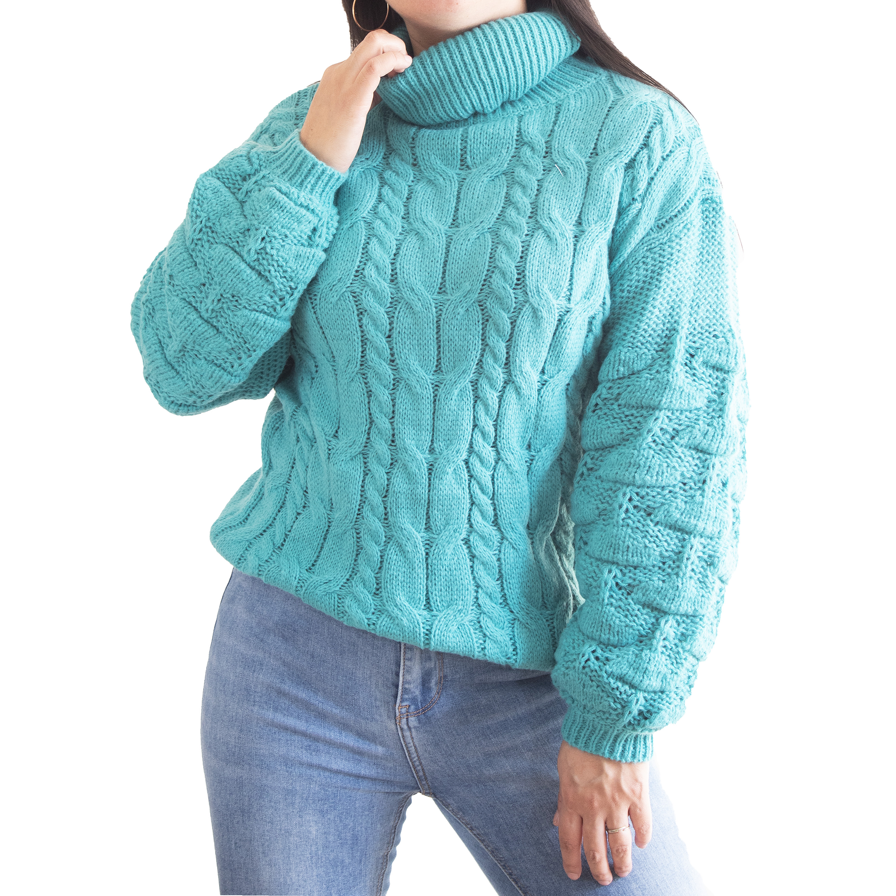 Chaleco mujer lana manga pompón Pandora cuello alto 3