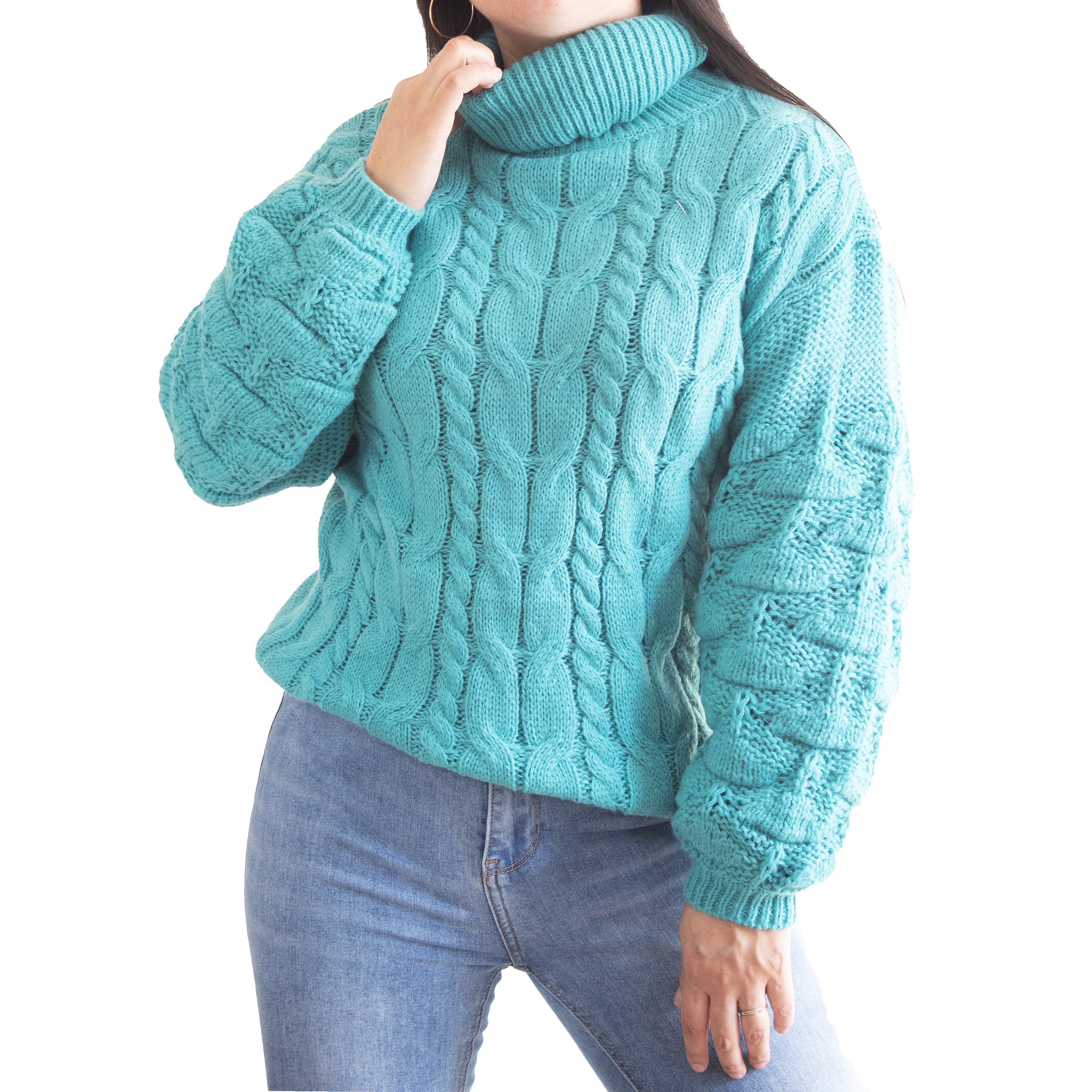 Chaleco mujer lana manga pompón Pandora cuello alto 3