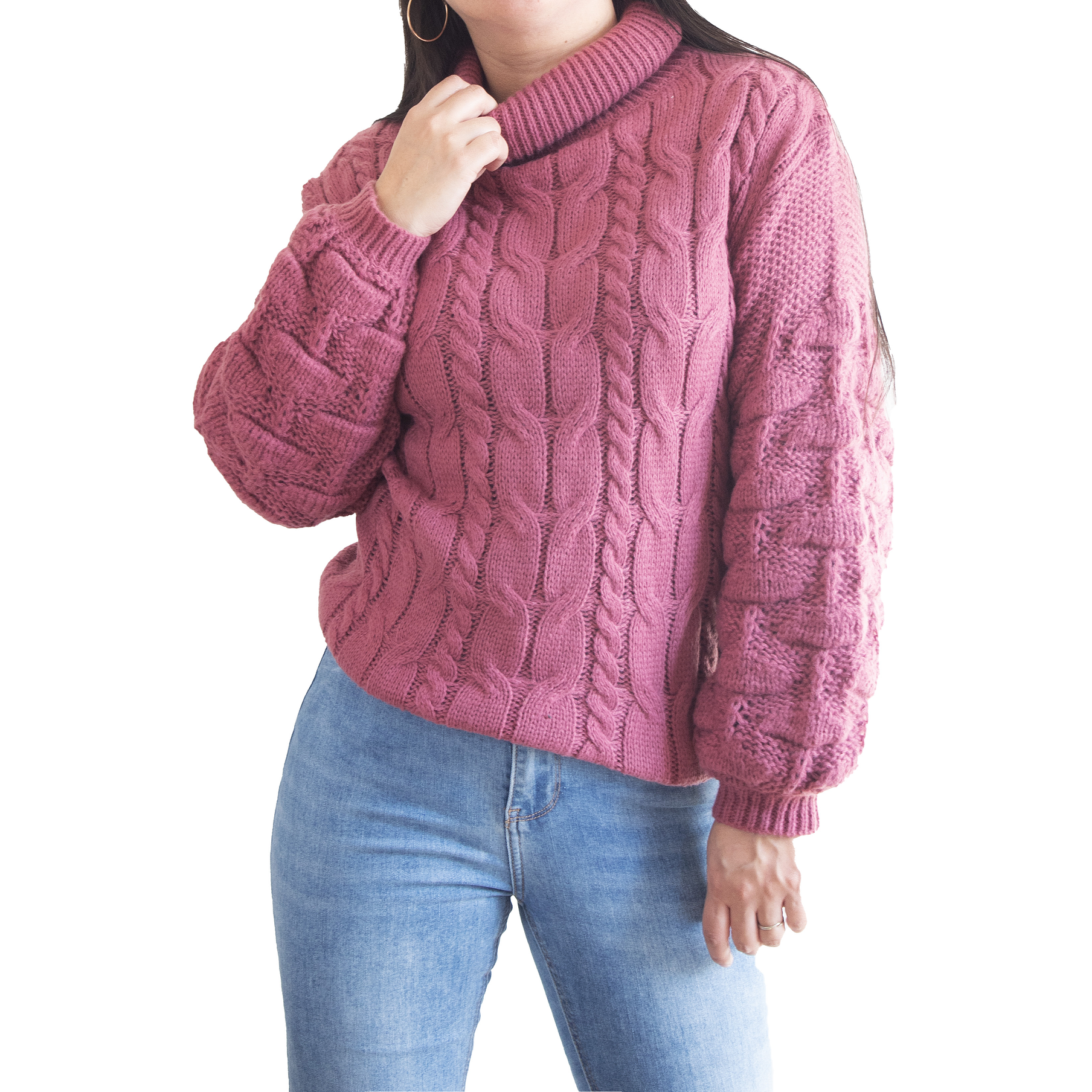 Chaleco mujer lana manga pompón Pandora cuello alto 1