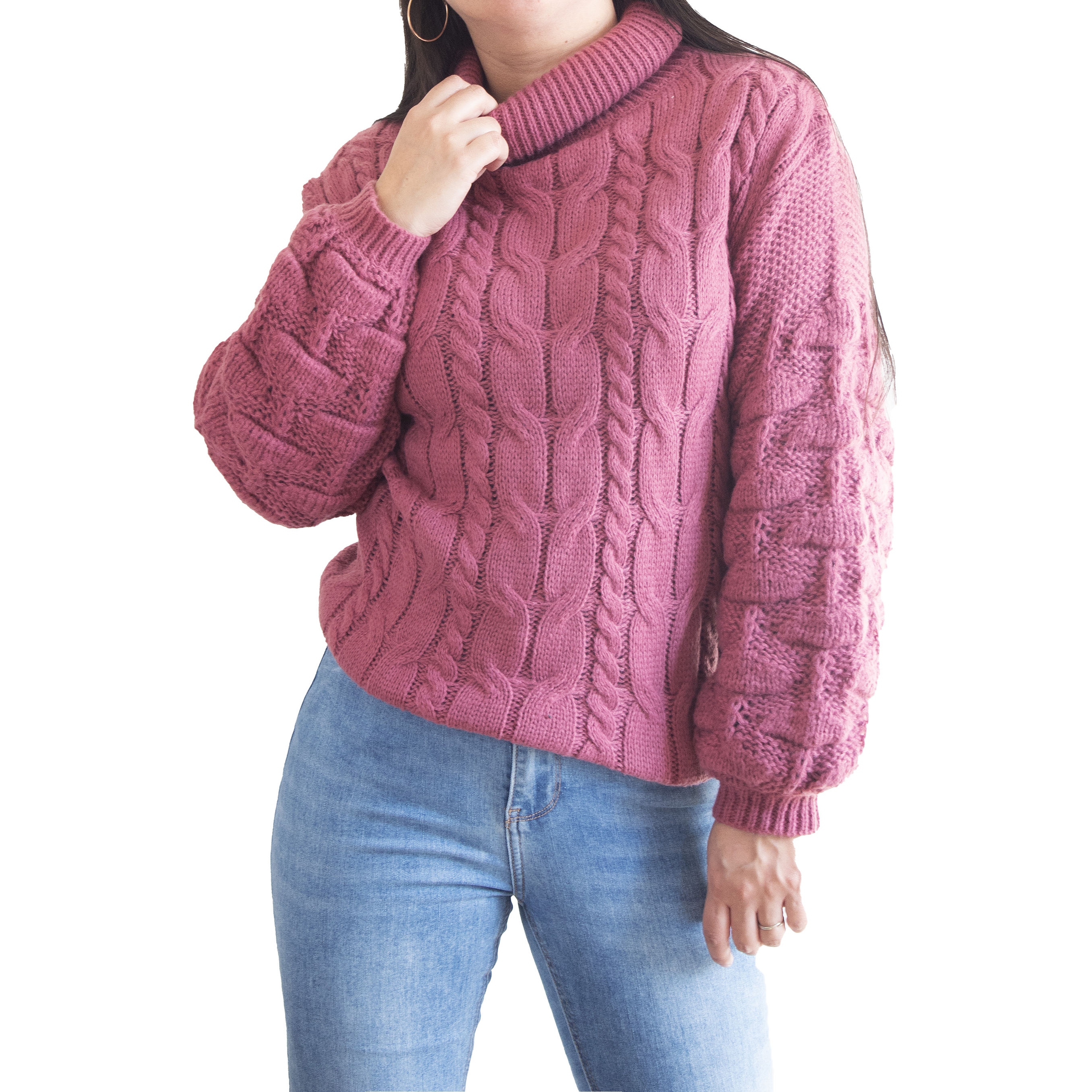 Chaleco mujer lana manga pompón Pandora cuello alto 1