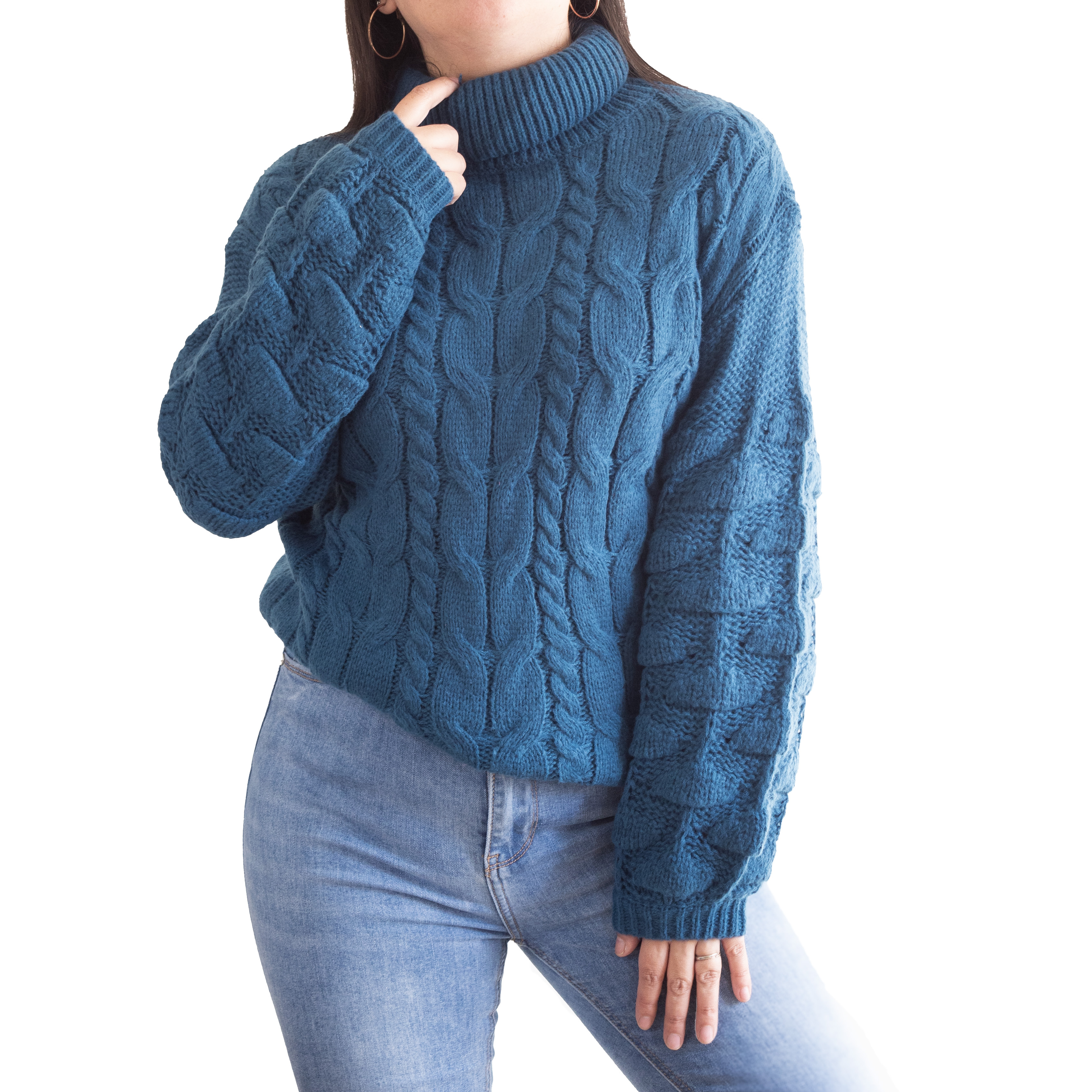 Chaleco mujer lana manga pompón Pandora cuello alto 6