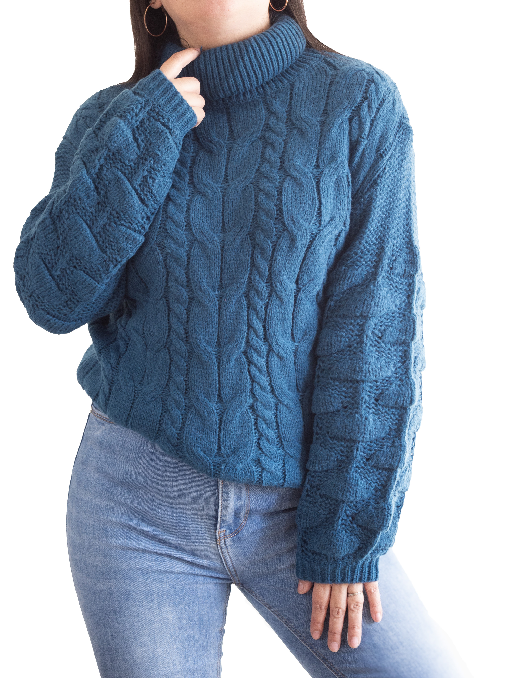 Chaleco mujer lana manga pompón Pandora cuello alto 6