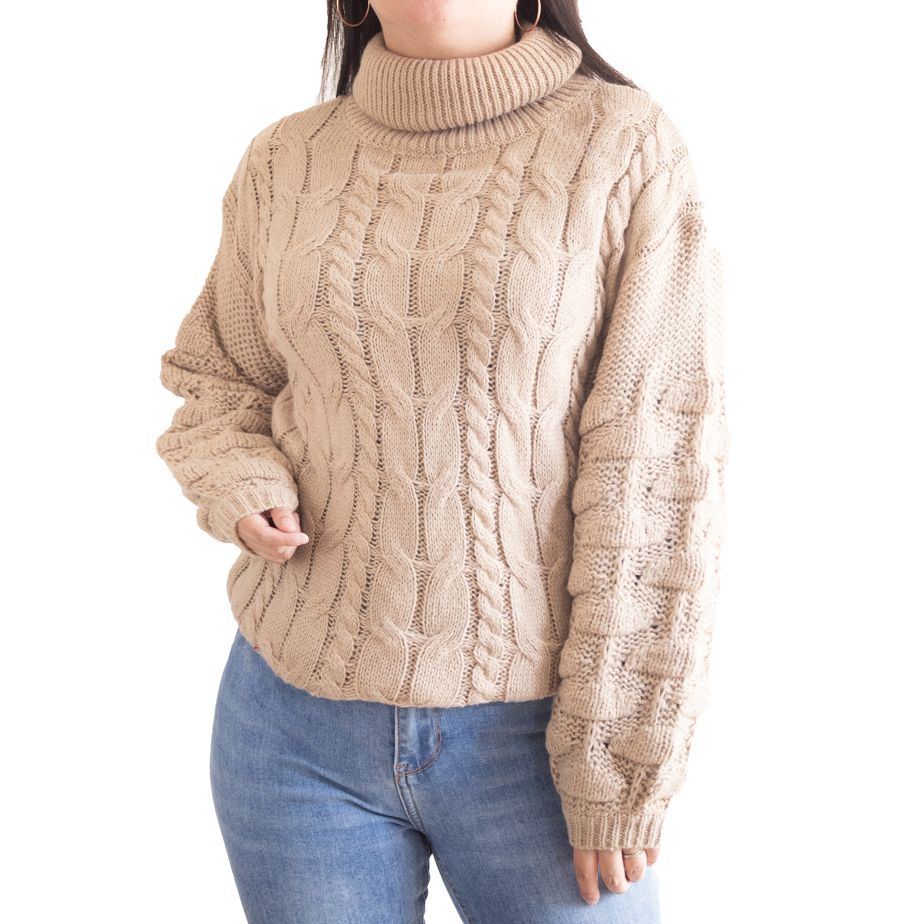 Chaleco mujer lana manga pompón Pandora cuello alto 8