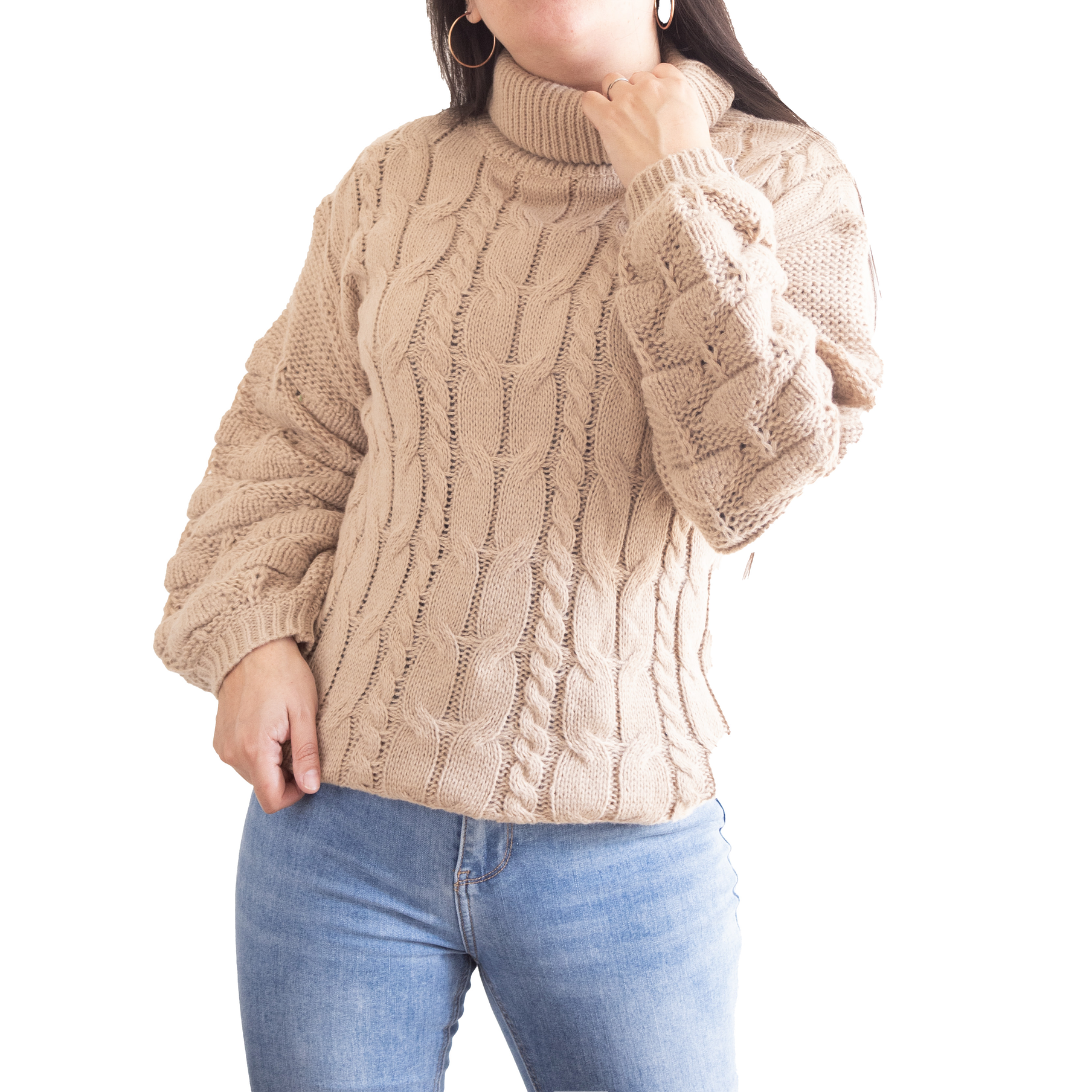 Chaleco mujer lana manga pompón Pandora cuello alto 9