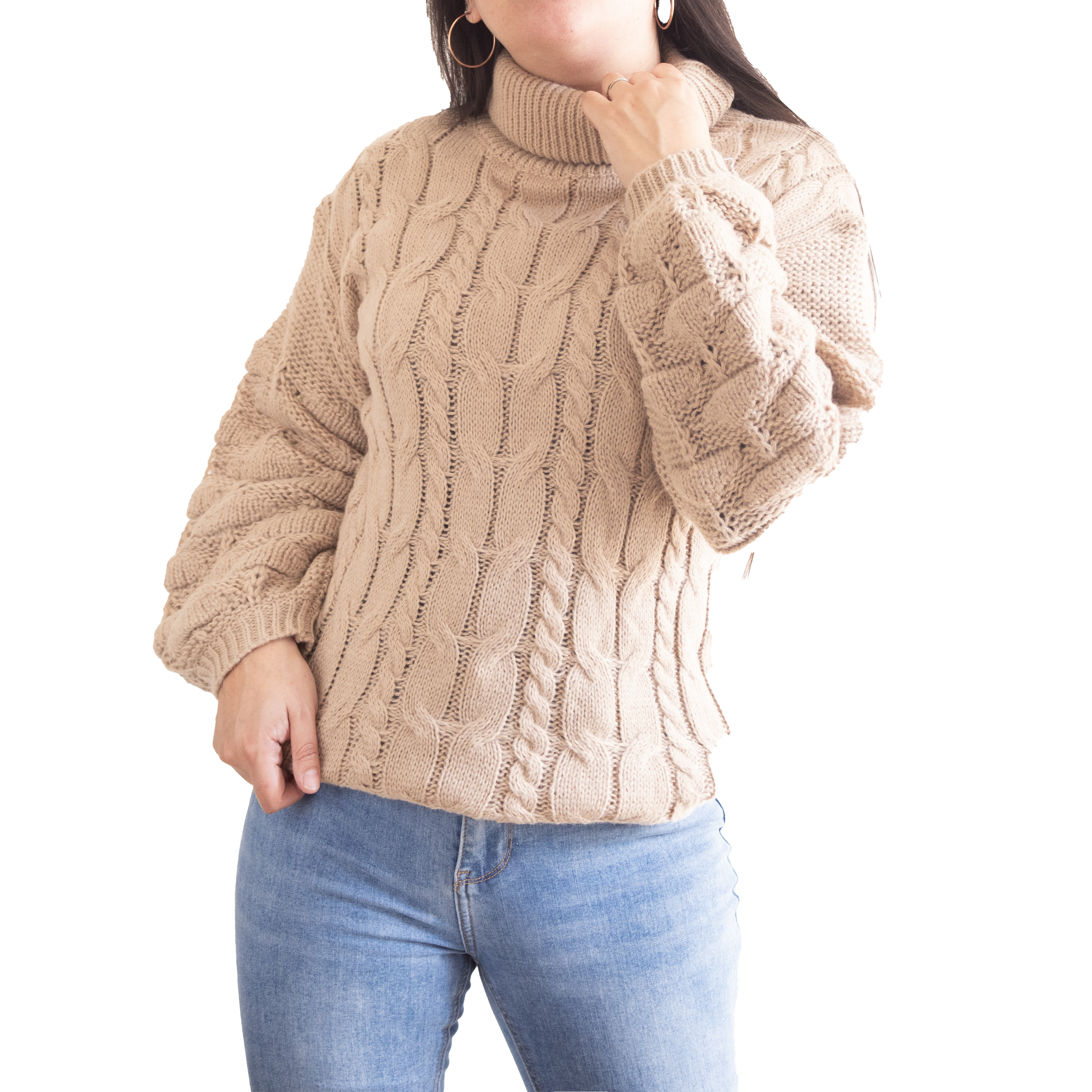 Chaleco mujer lana manga pompón Pandora cuello alto 9