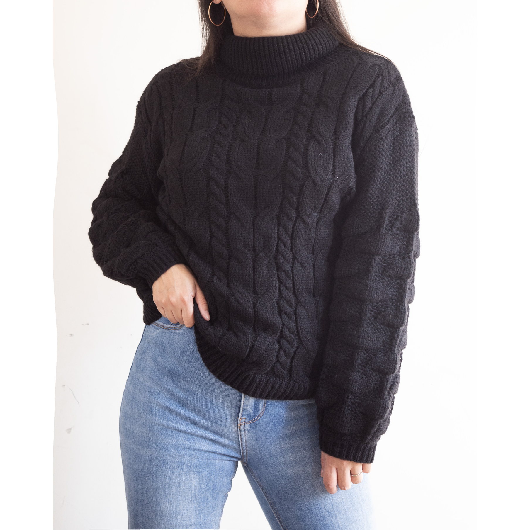 Chaleco mujer lana manga pompón Pandora cuello alto 10