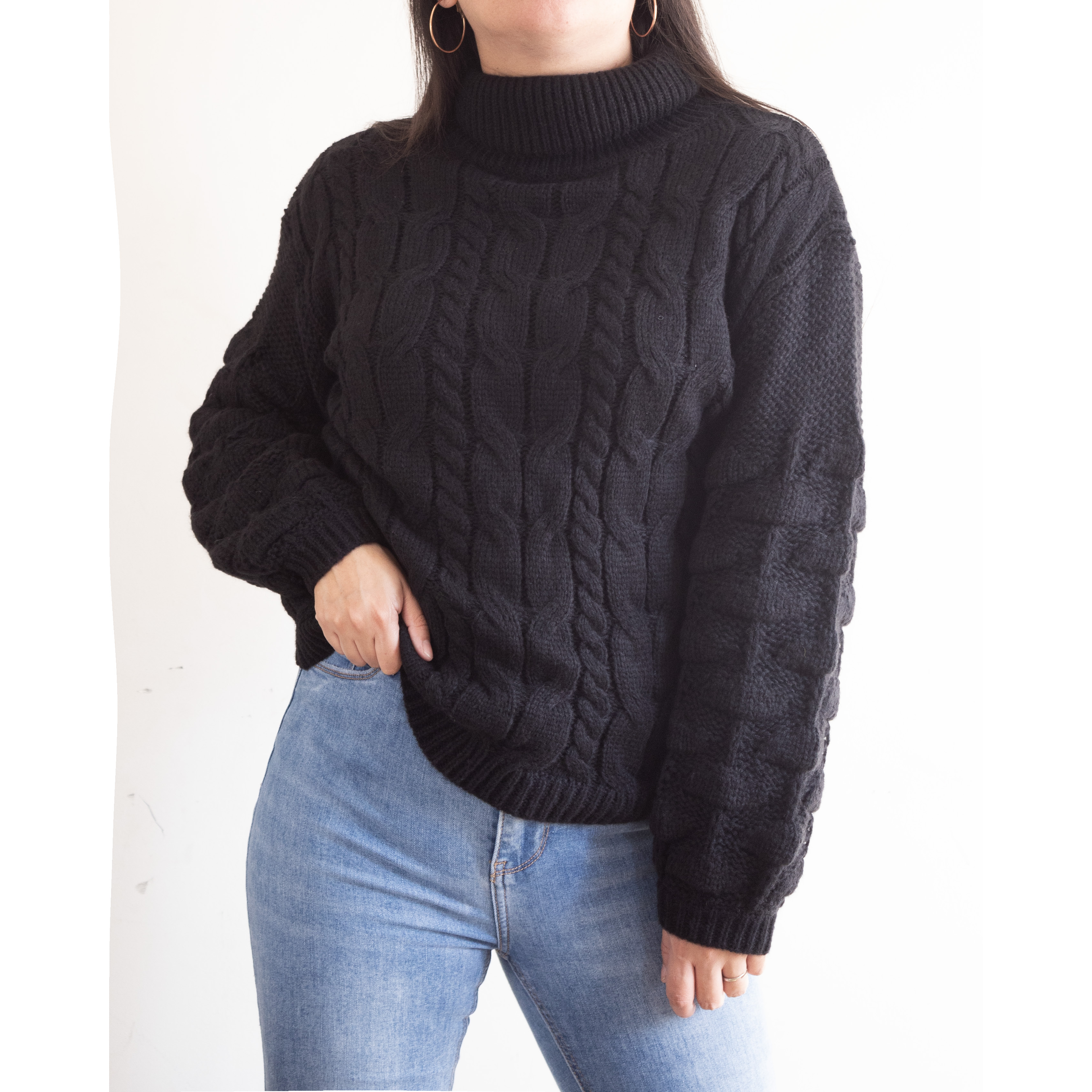 Chaleco mujer lana manga pompón Pandora cuello alto 10