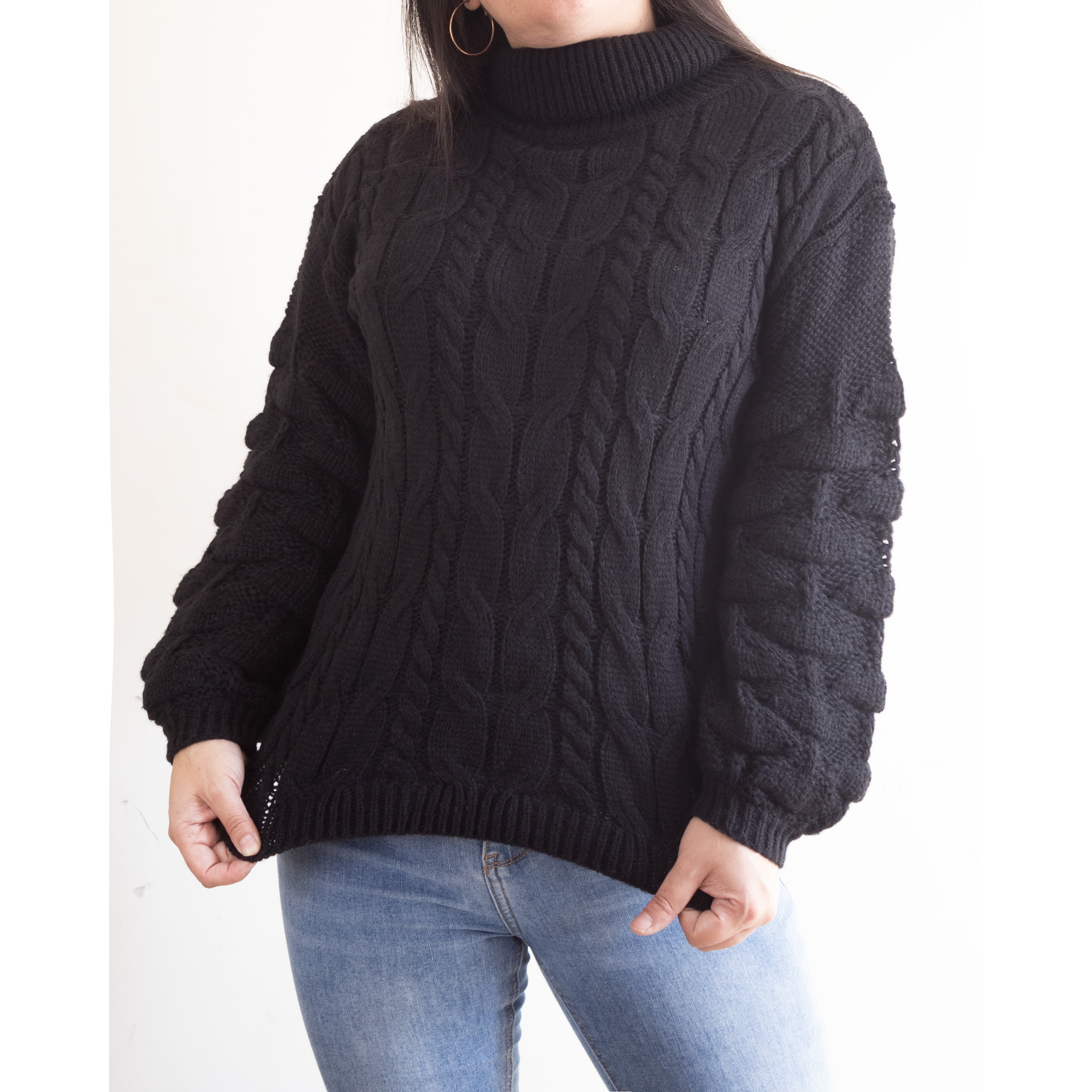 Chaleco mujer lana manga pompón Pandora cuello alto 11