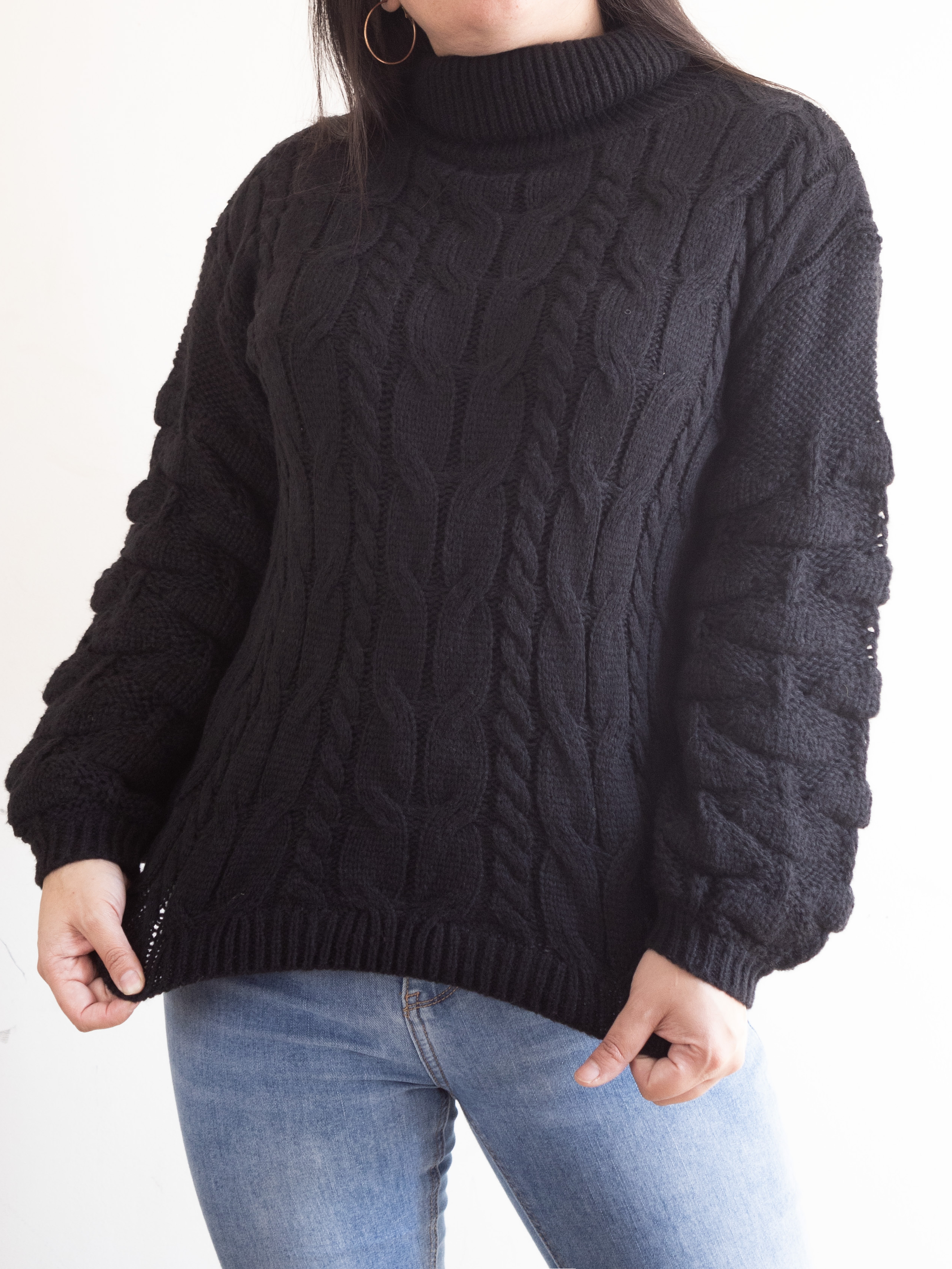 Chaleco mujer lana manga pompón Pandora cuello alto 11