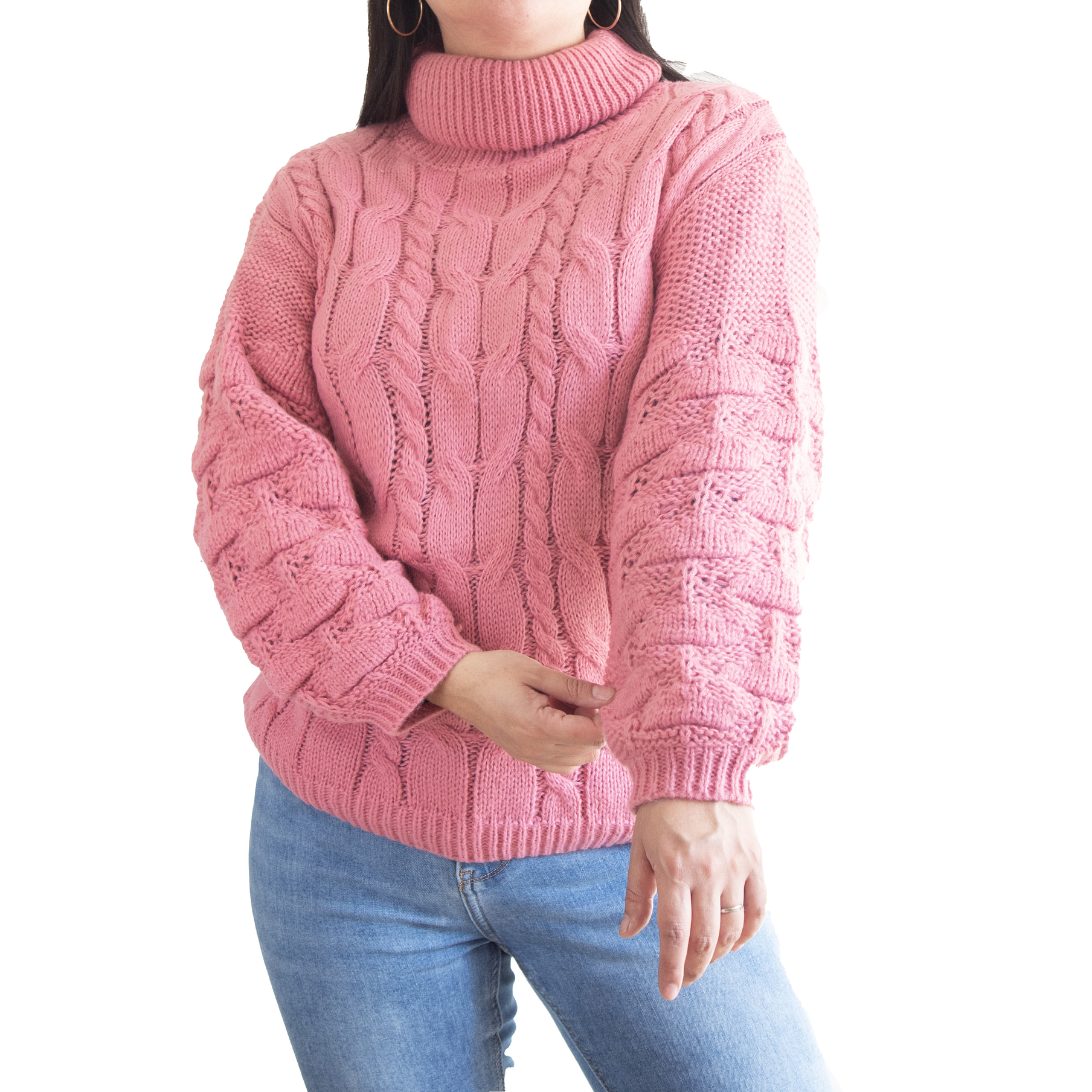 Chaleco mujer lana manga pompón Pandora cuello alto 15