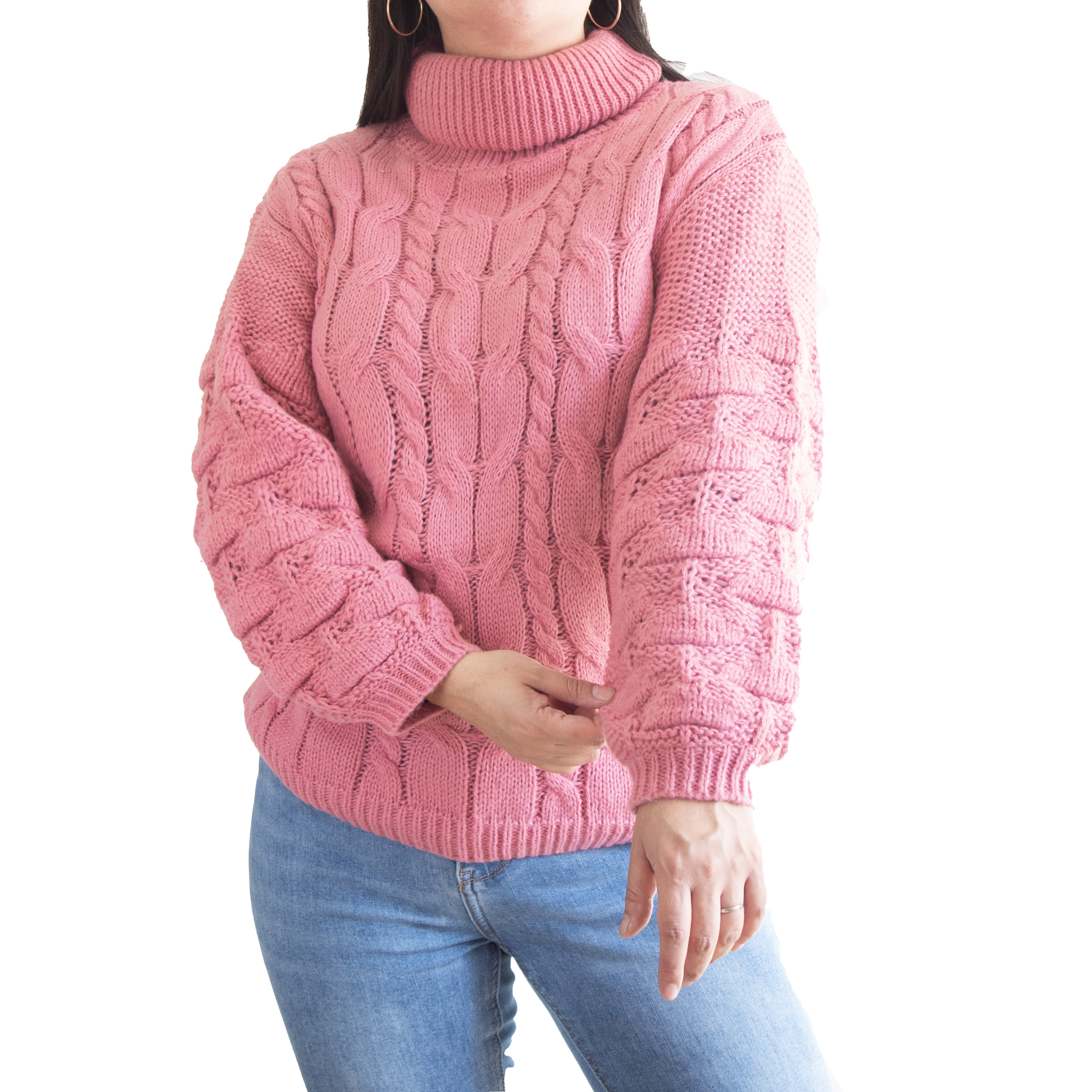 Chaleco mujer lana manga pompón Pandora cuello alto 15