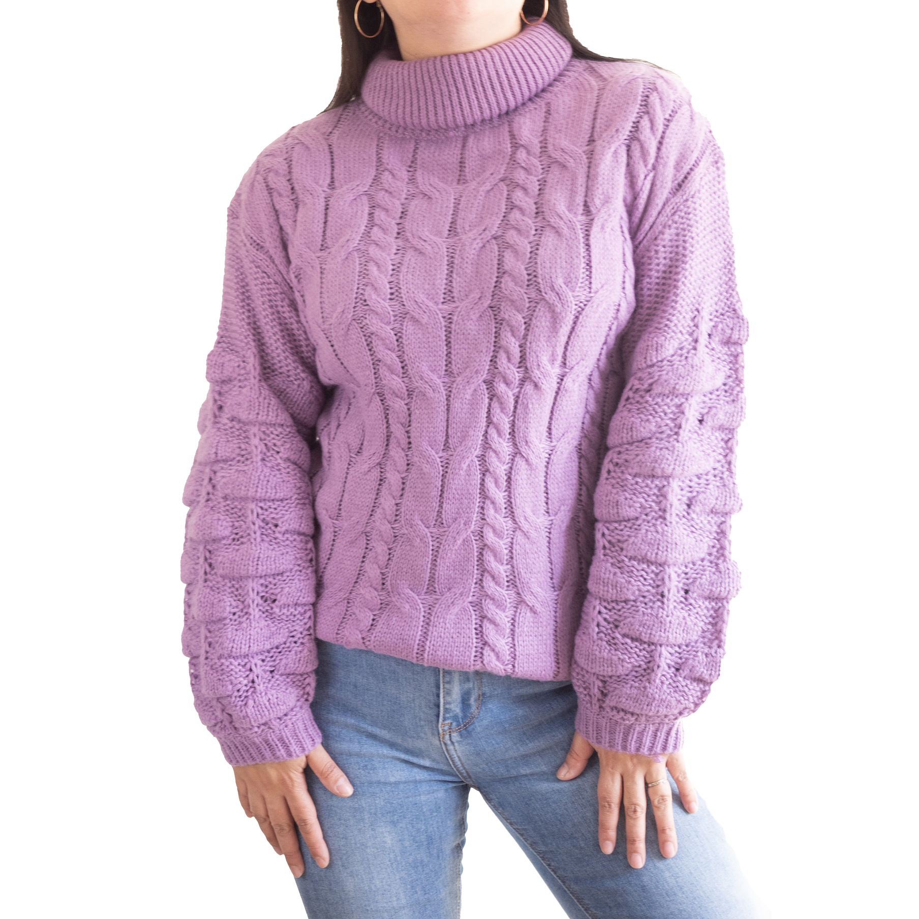 Chaleco mujer lana manga pompón Pandora cuello alto 16