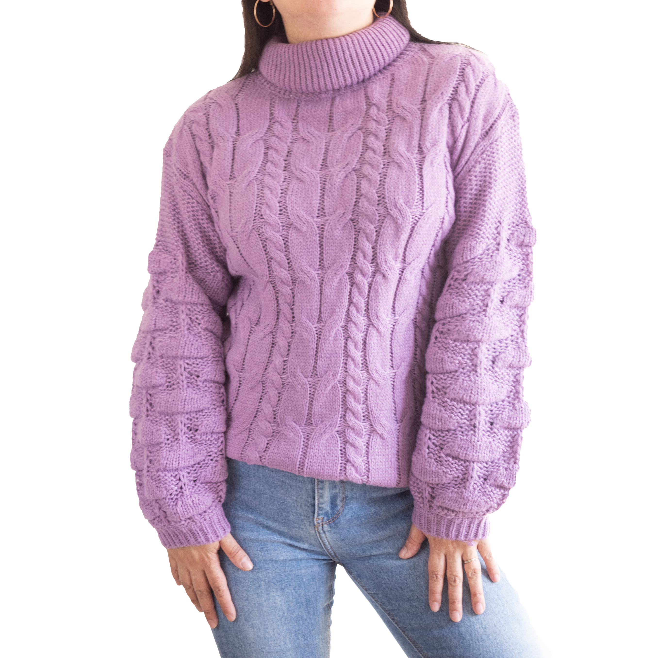 Chaleco mujer lana manga pompón Pandora cuello alto 16