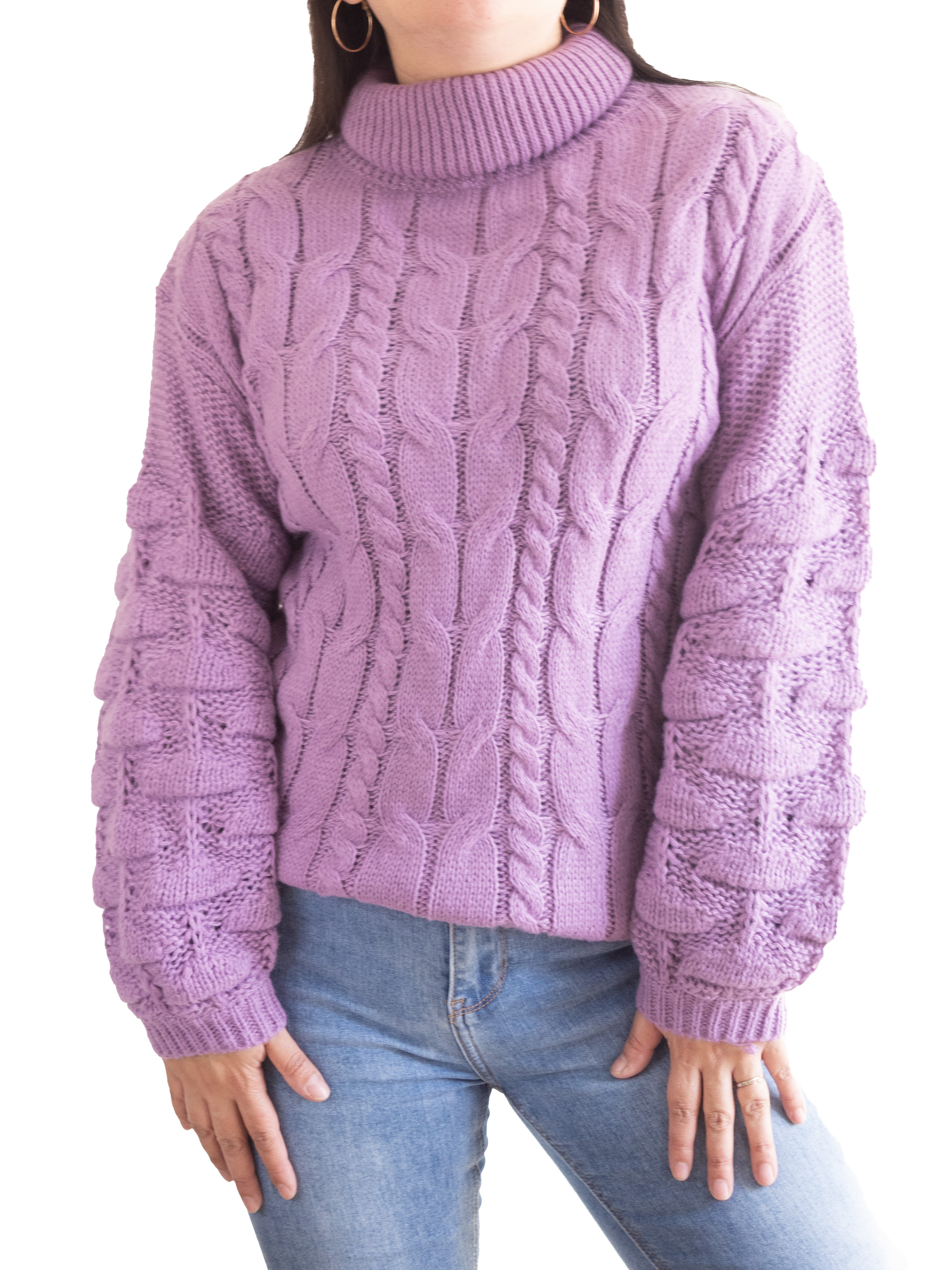 Chaleco mujer lana manga pompón Pandora cuello alto 16