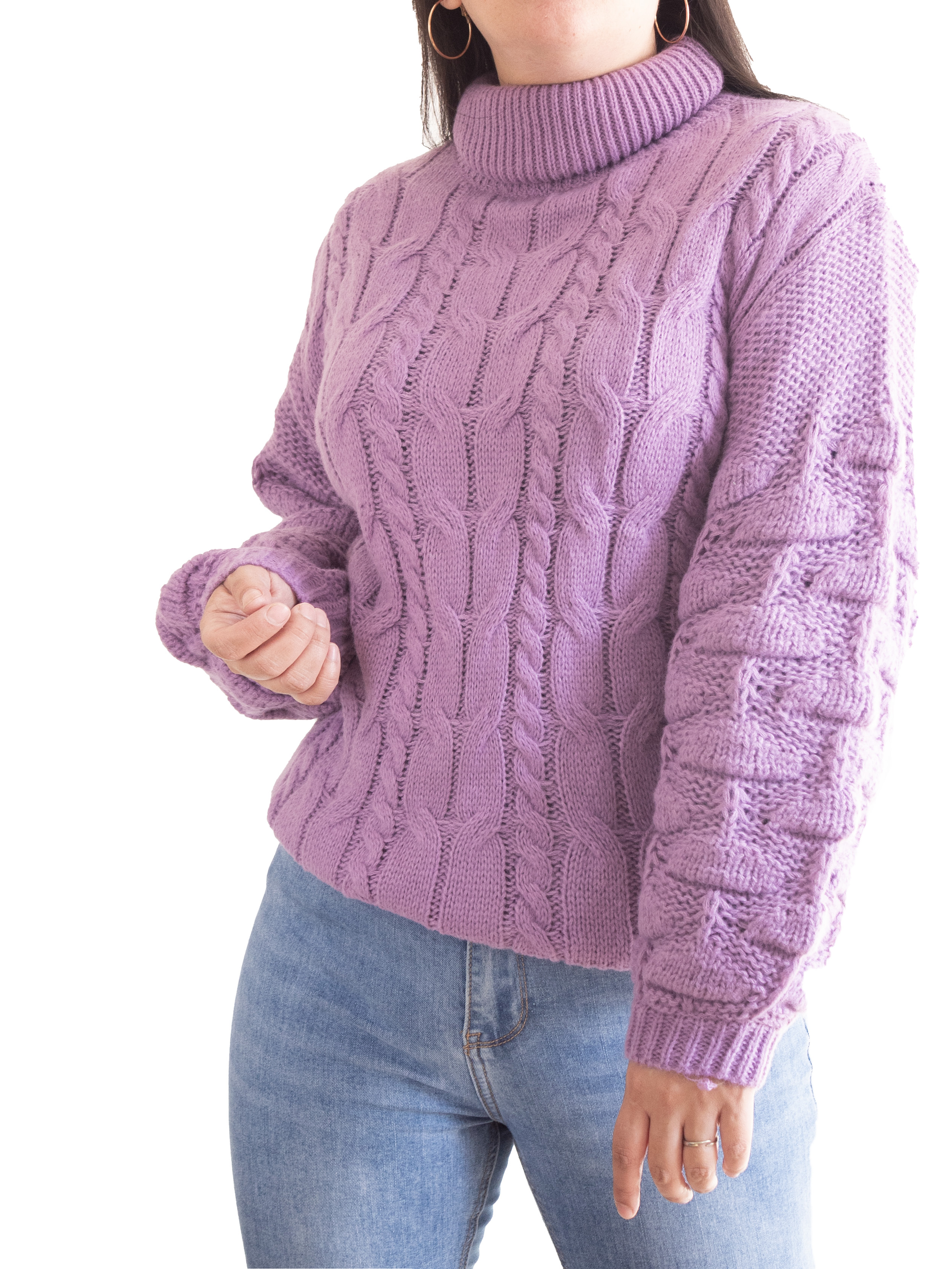 Chaleco mujer lana manga pompón Pandora cuello alto 17