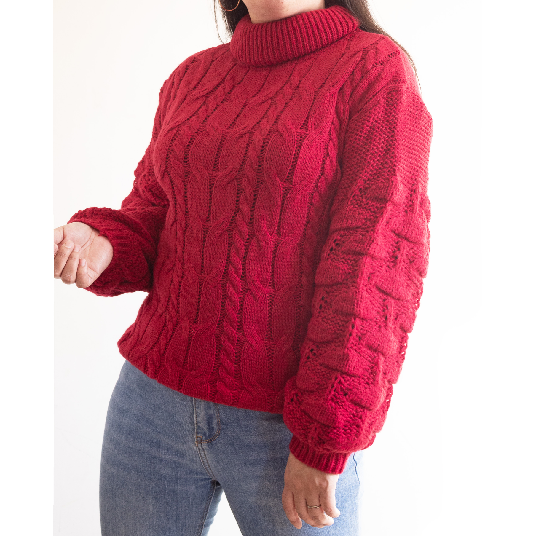 Chaleco mujer lana manga pompón Pandora cuello alto 20