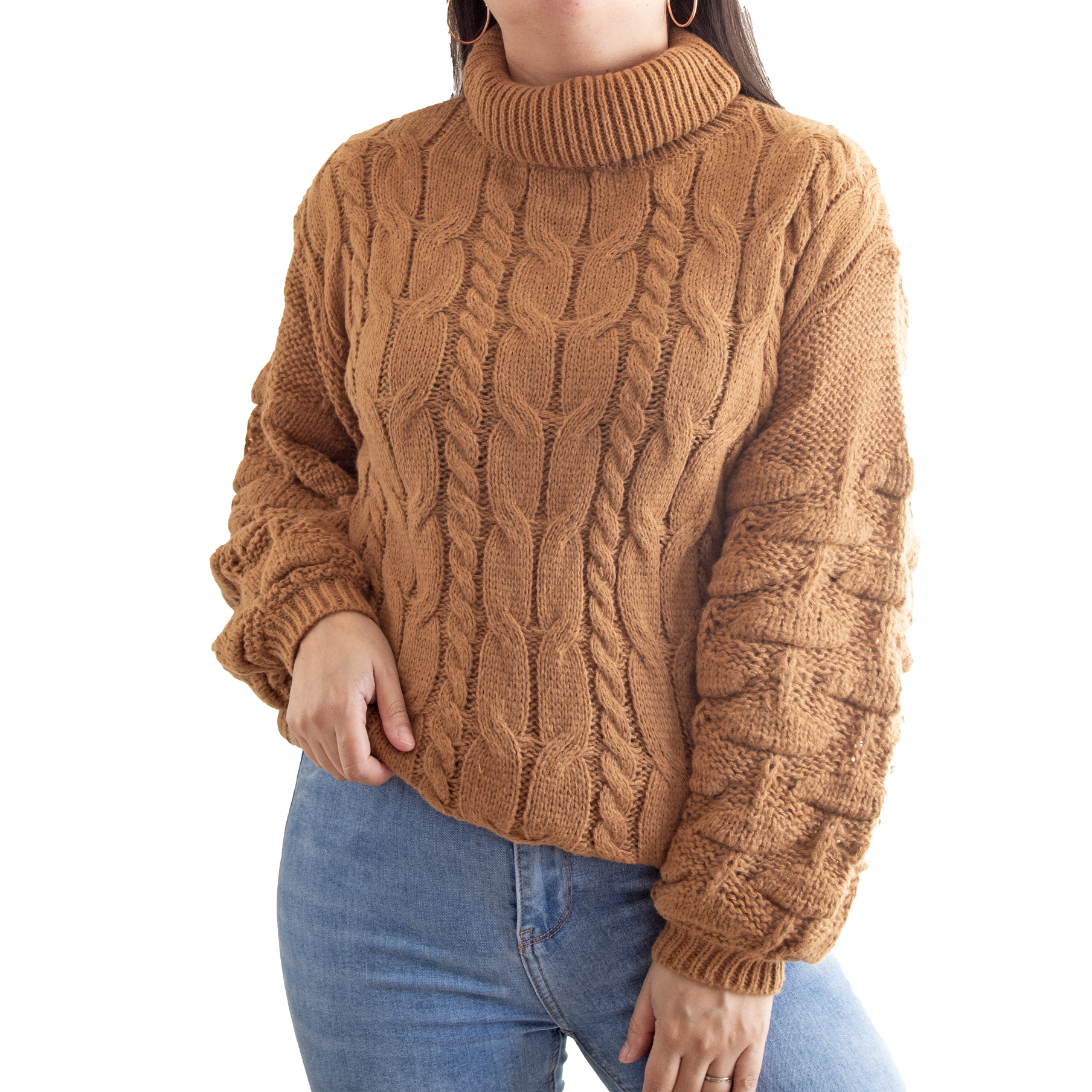 Chaleco mujer lana manga pompón Pandora cuello alto 22