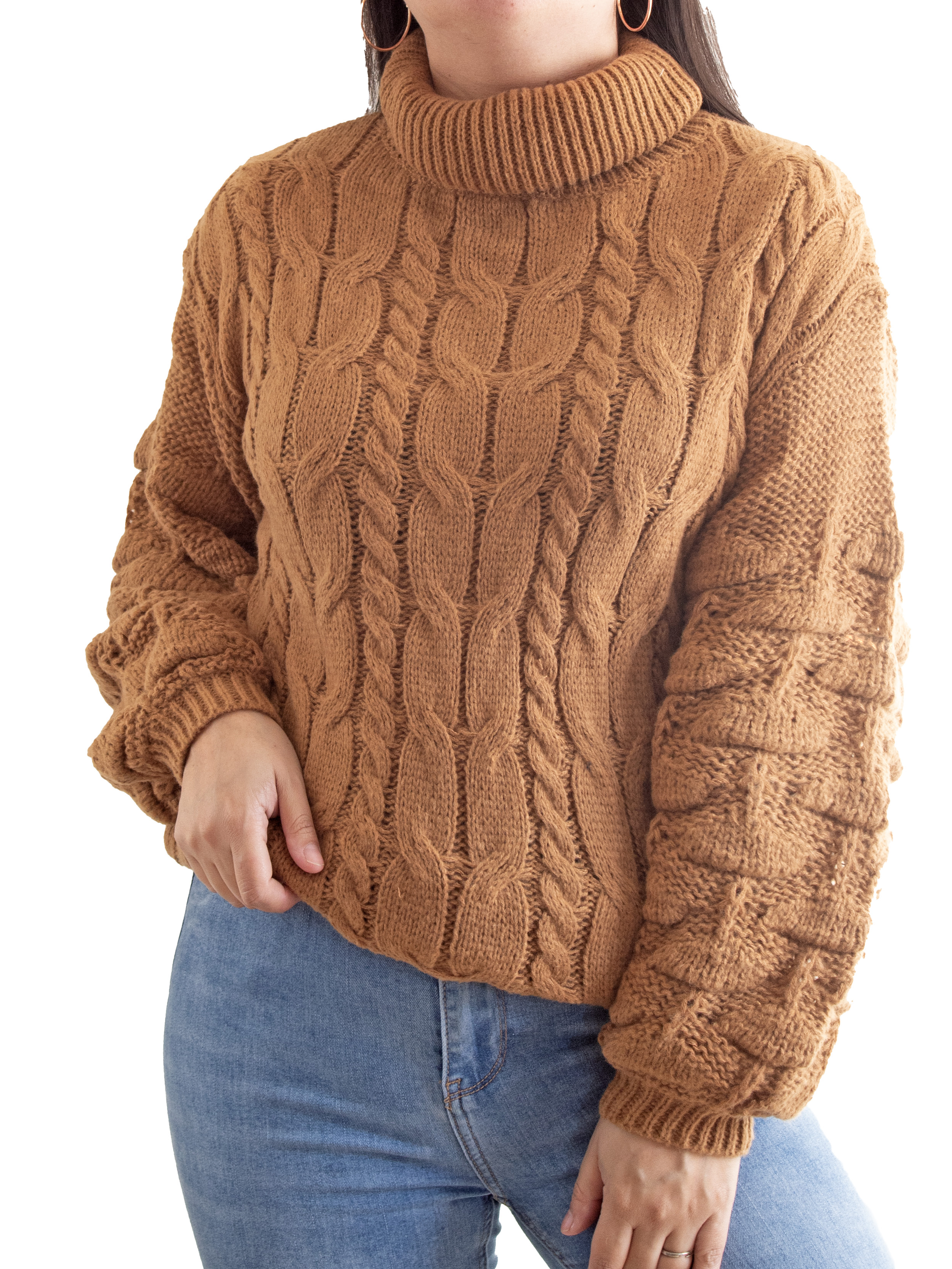 Chaleco mujer lana manga pompón Pandora cuello alto 22