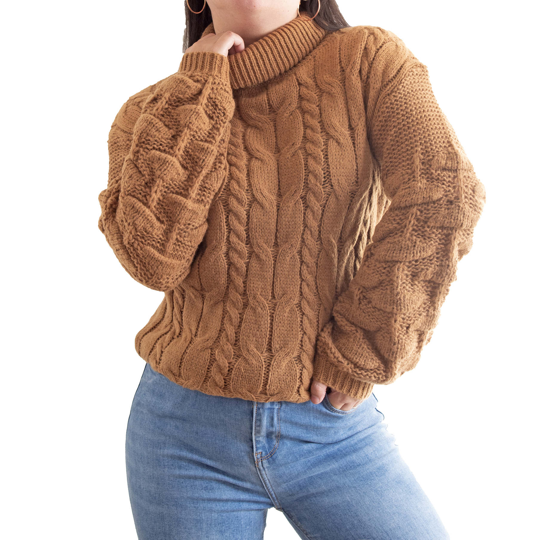 Chaleco mujer lana manga pompón Pandora cuello alto 23