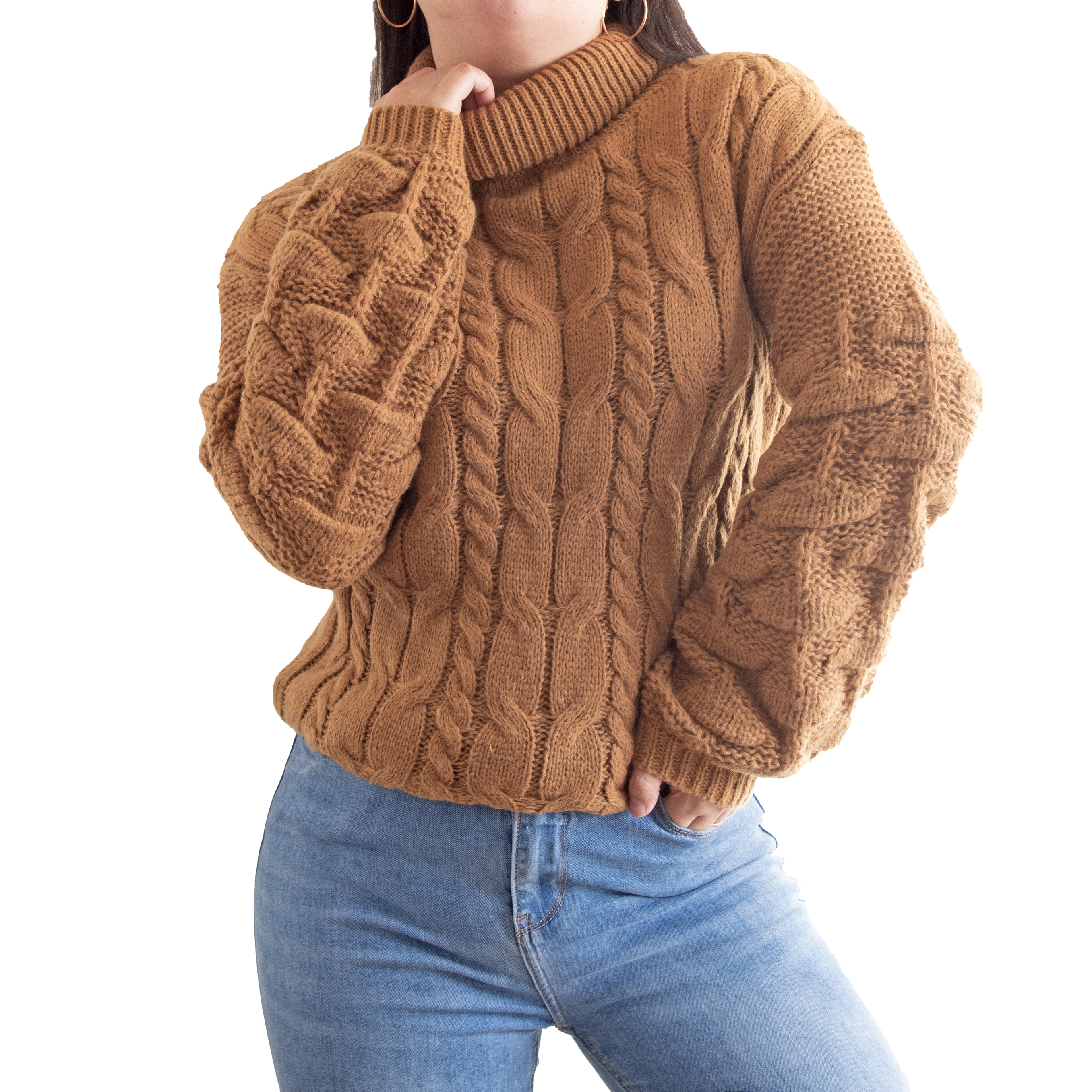 Chaleco mujer lana manga pompón Pandora cuello alto 23