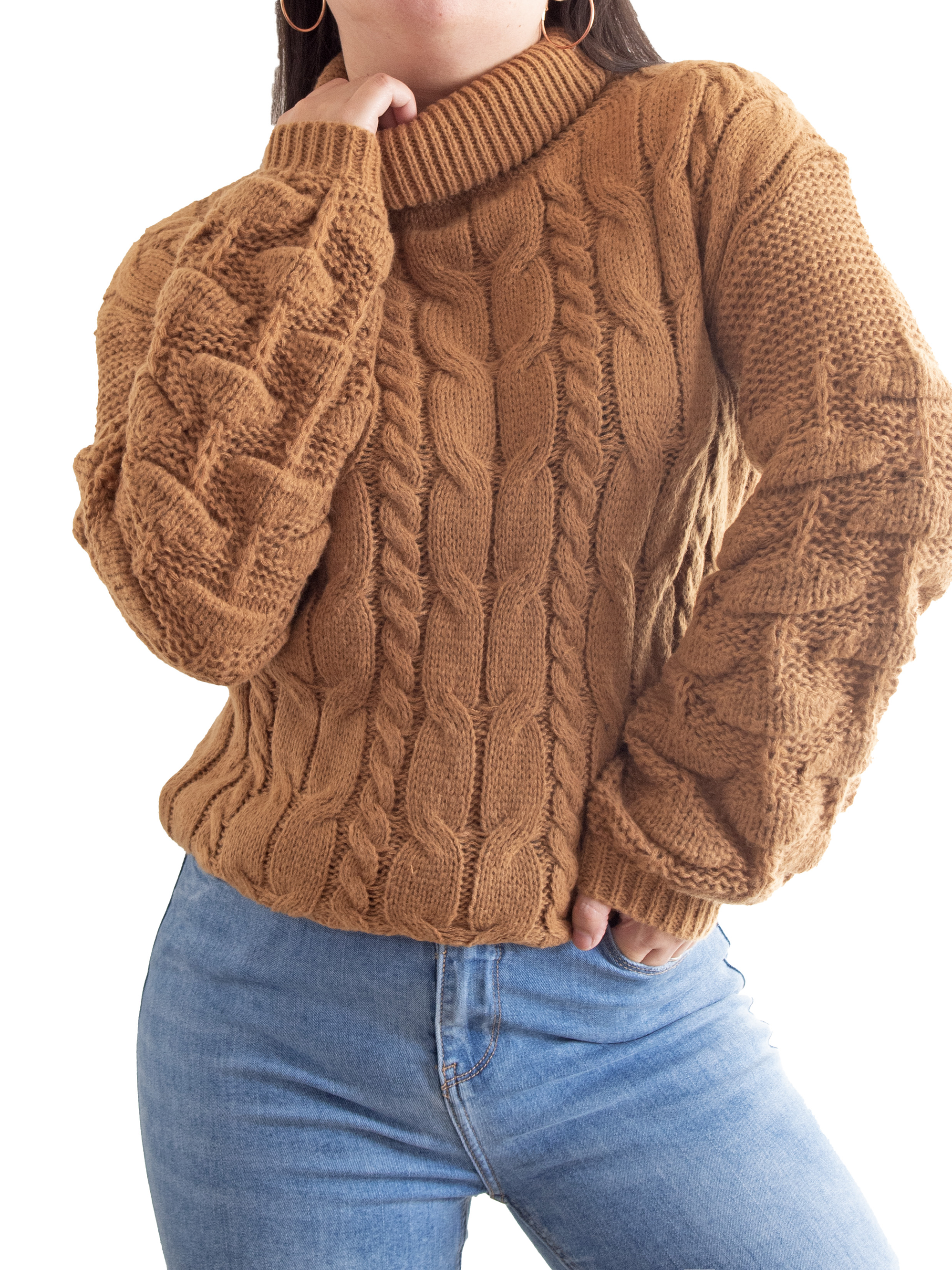 Chaleco mujer lana manga pompón Pandora cuello alto 23