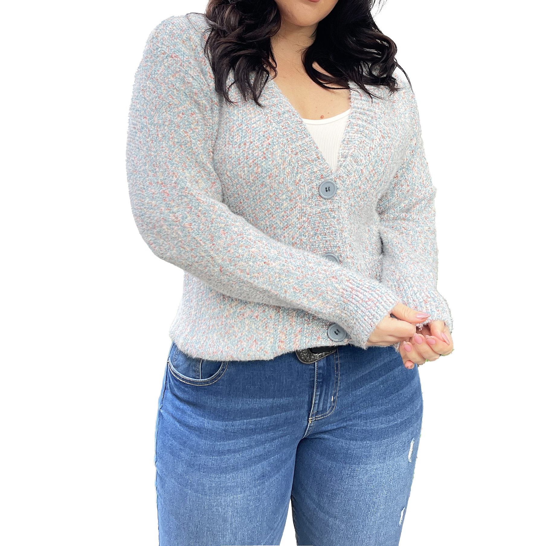 Cárdigan Botones jaspeado softy colores 8