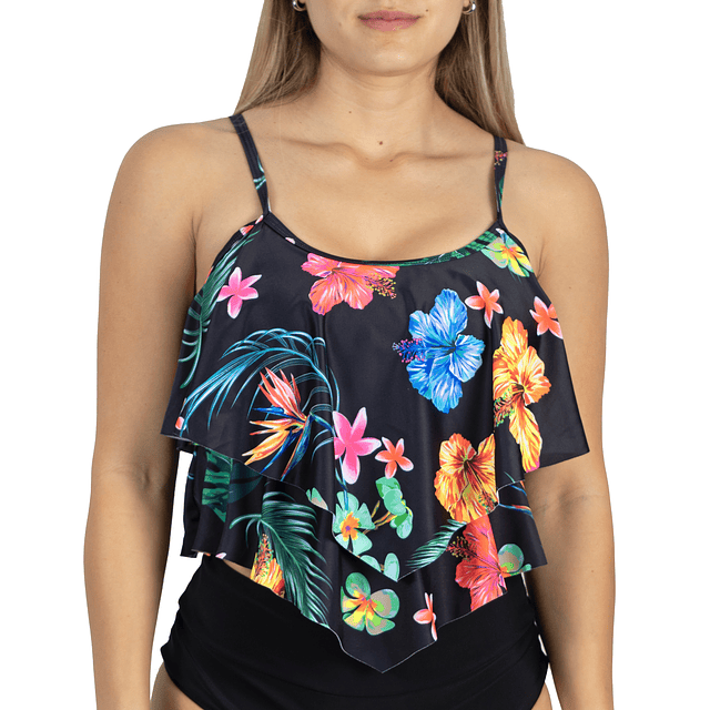 Top vuelos maori floral negro