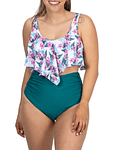 Bikini tiro alto top en punta verde floral