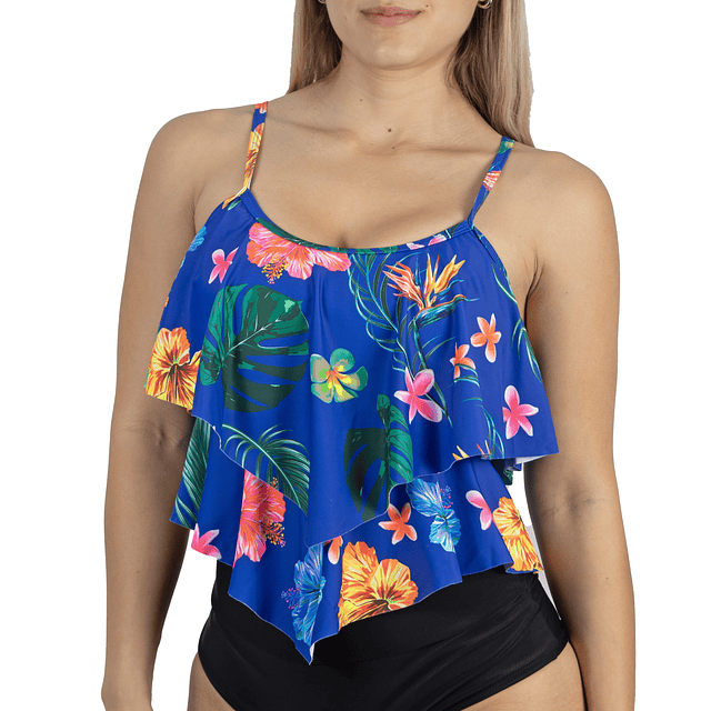 Top vuelos maori floral azul