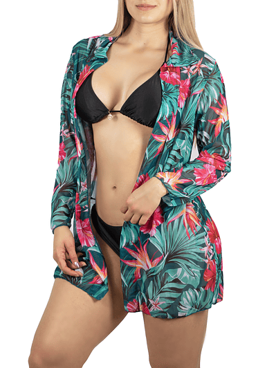 Salida de playa Kimono Gasa Tropical verde