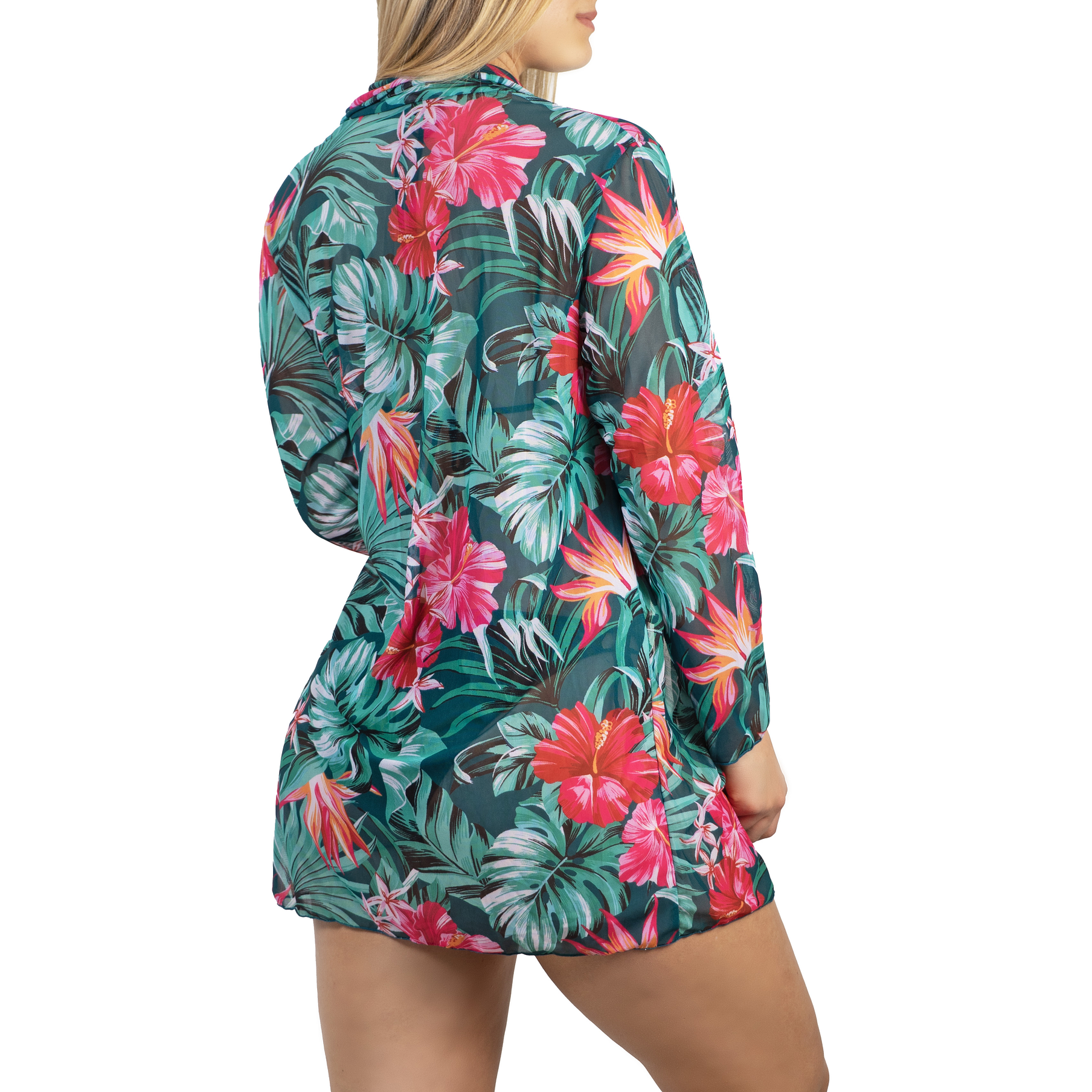 Salida de playa Kimono Gasa Tropical verde 2