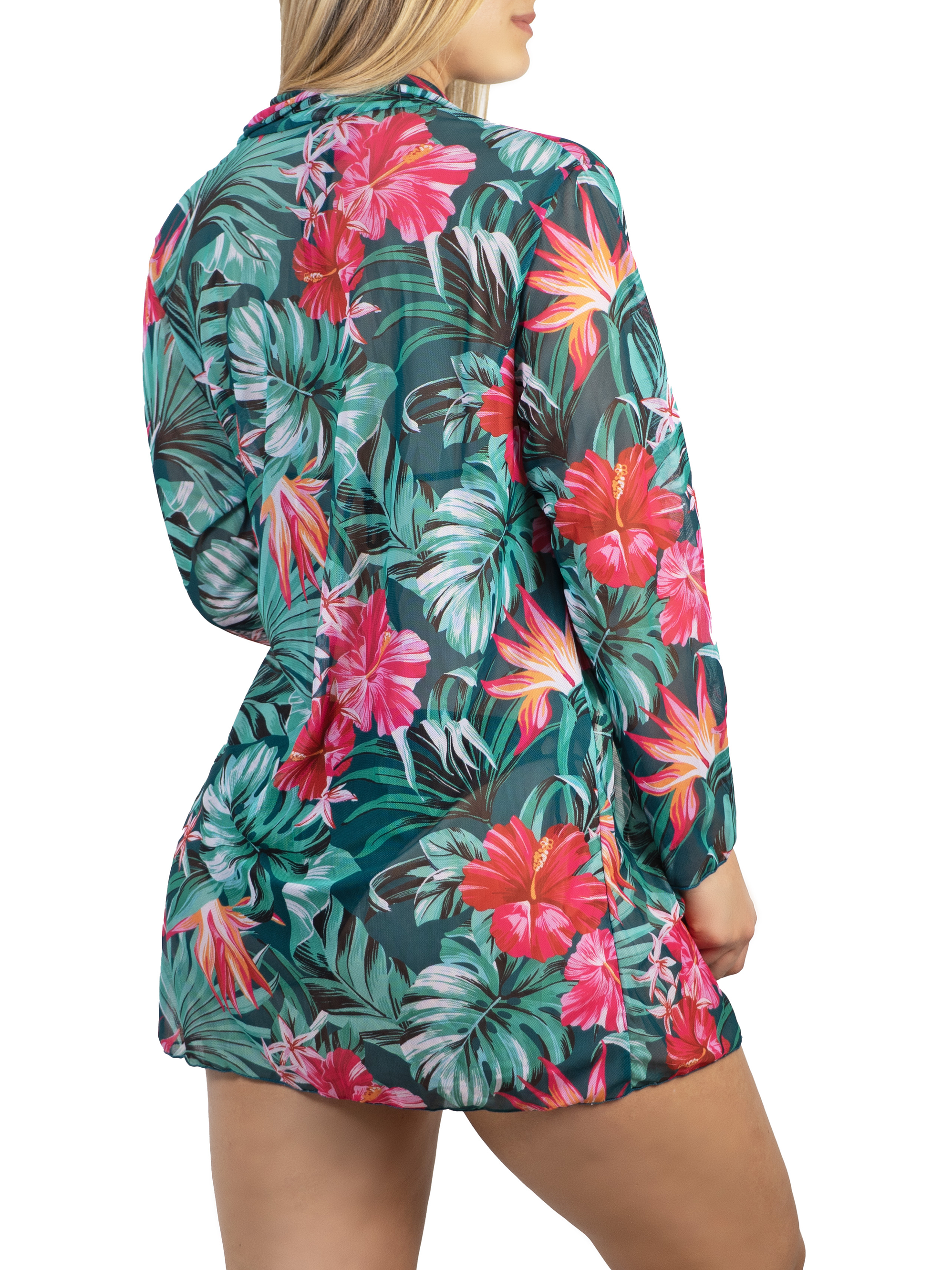 Salida de playa Kimono Gasa Tropical verde 2