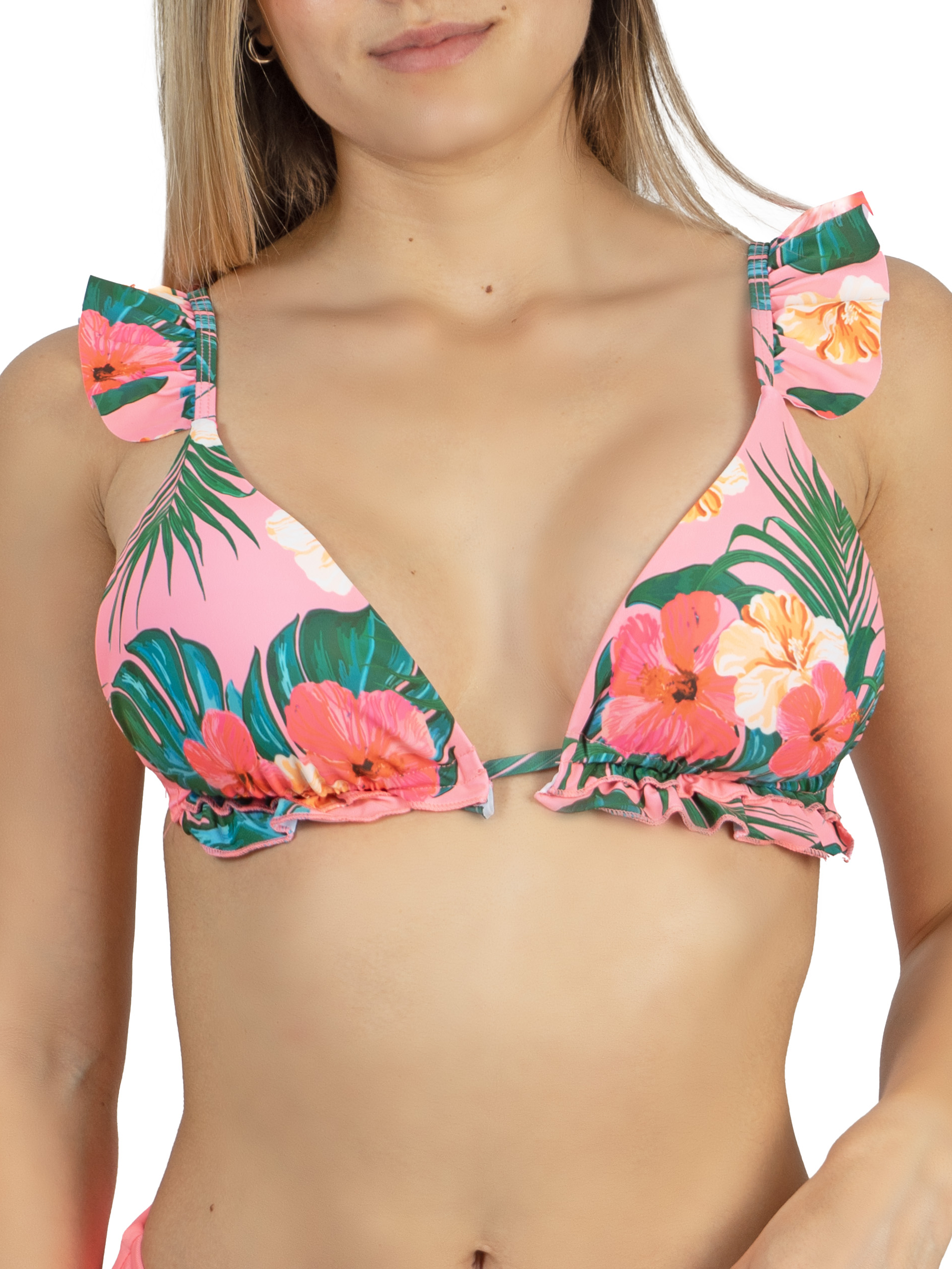 Top triangulo vuelos pink floral 3