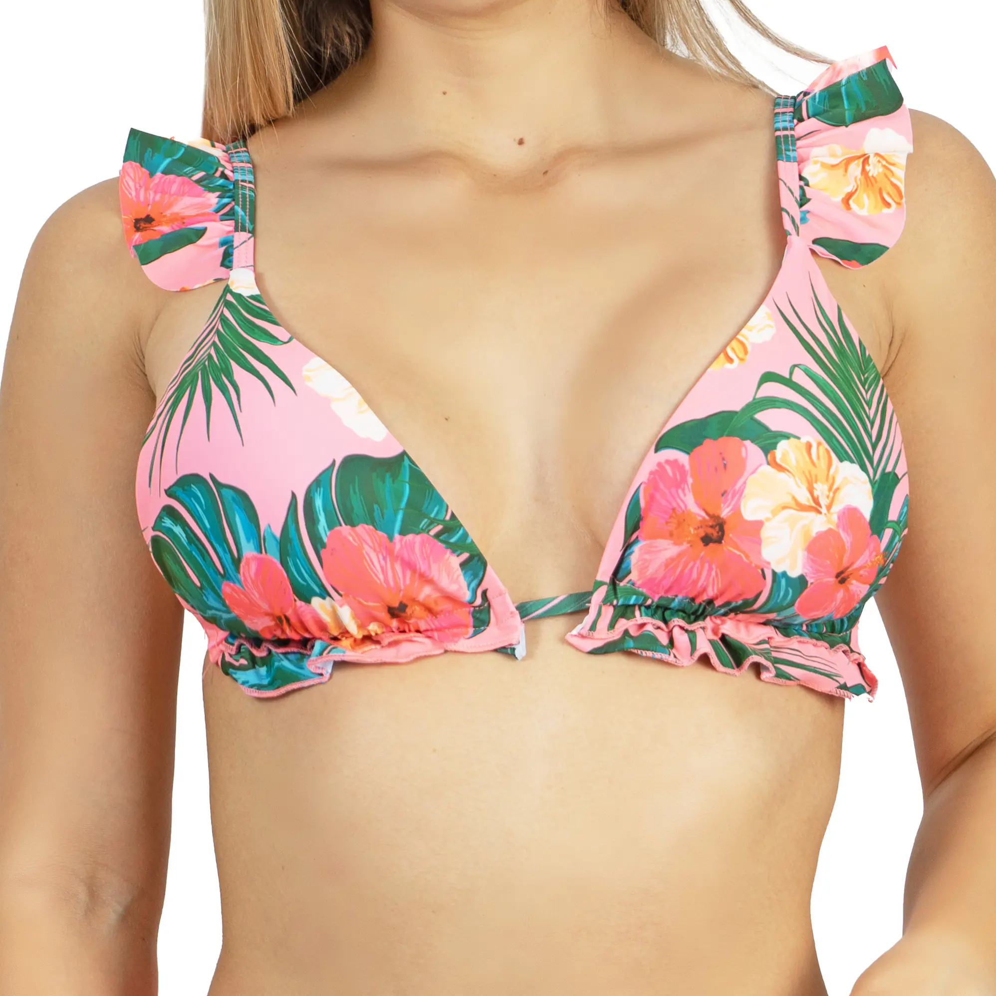 Top triangulo vuelos pink floral 1