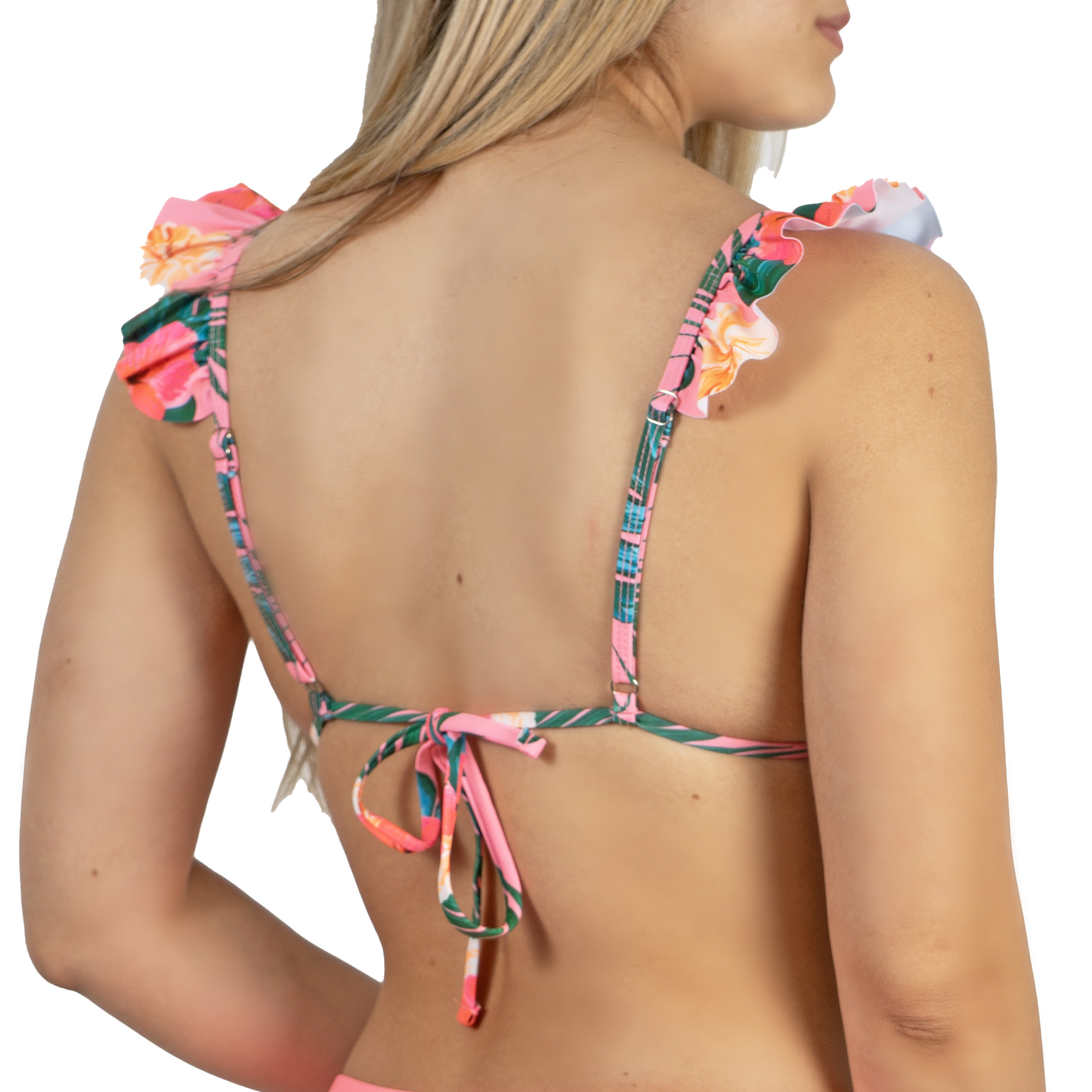 Top triangulo vuelos pink floral 6