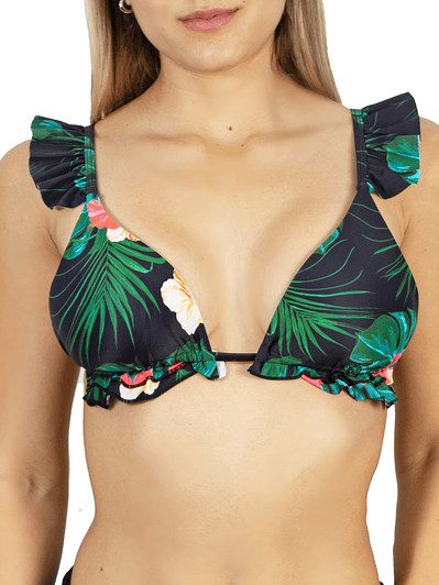 Top triangulo vuelos negro floral