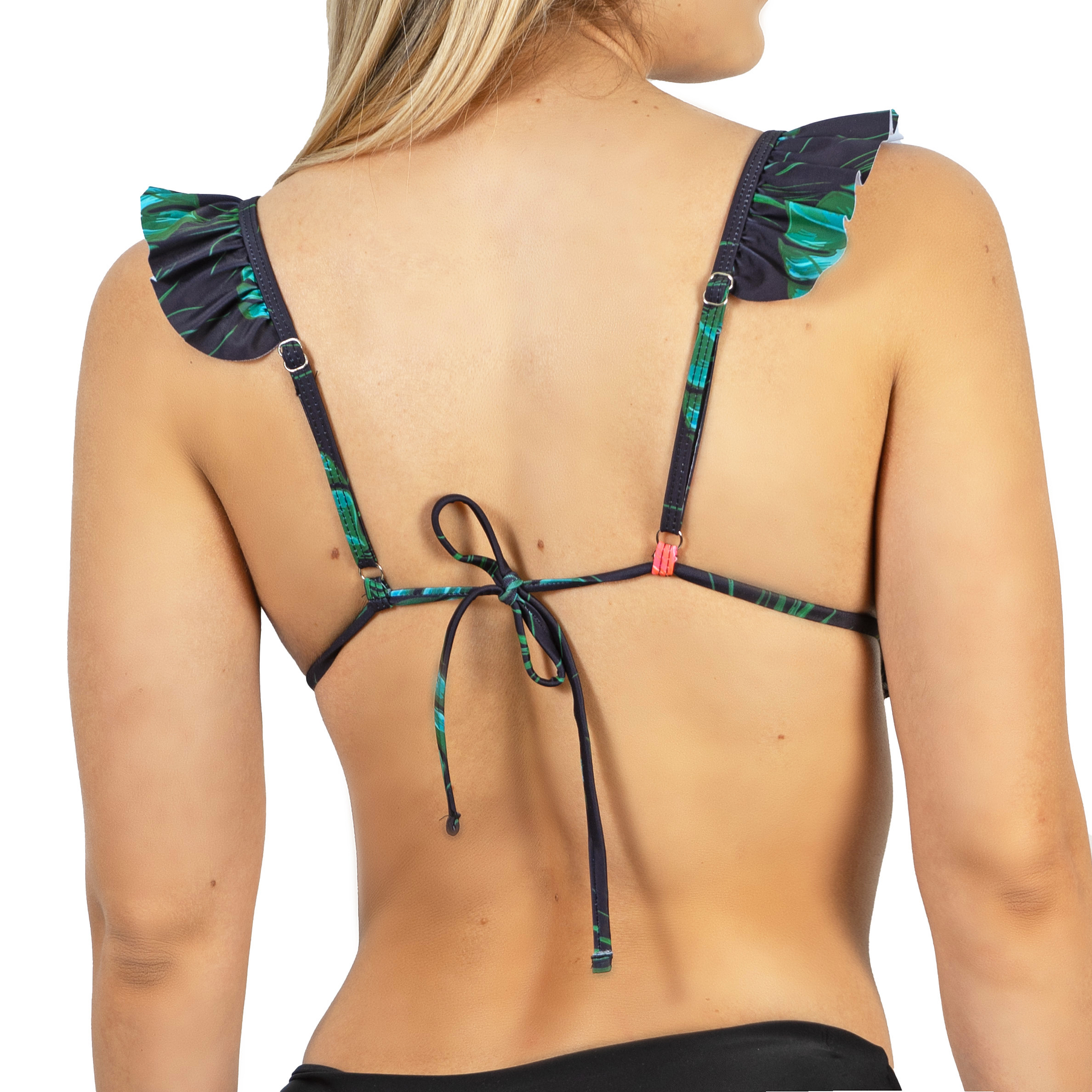 Top triangulo vuelos negro floral 2