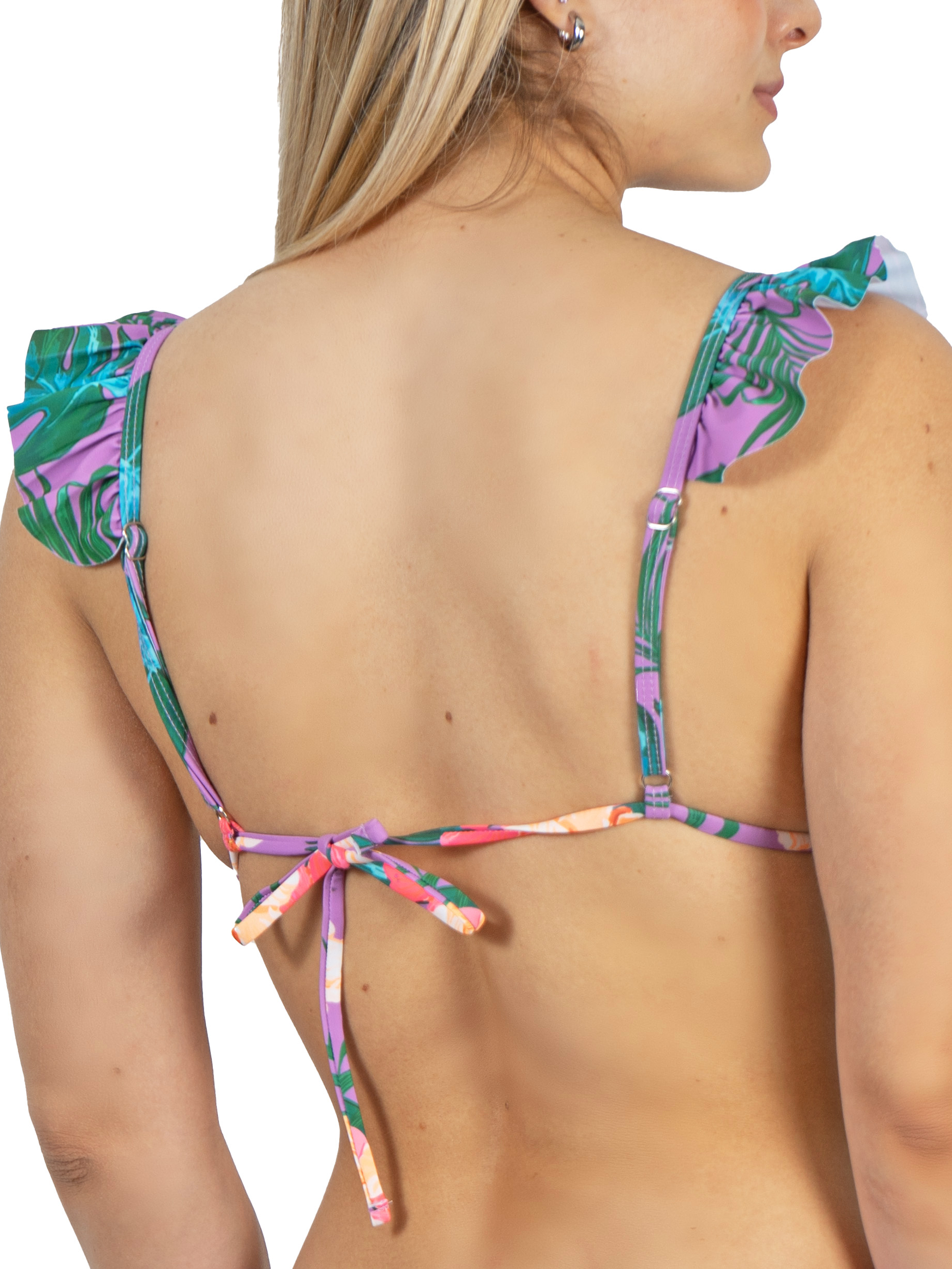 Top triangulo vuelos lila floral 2