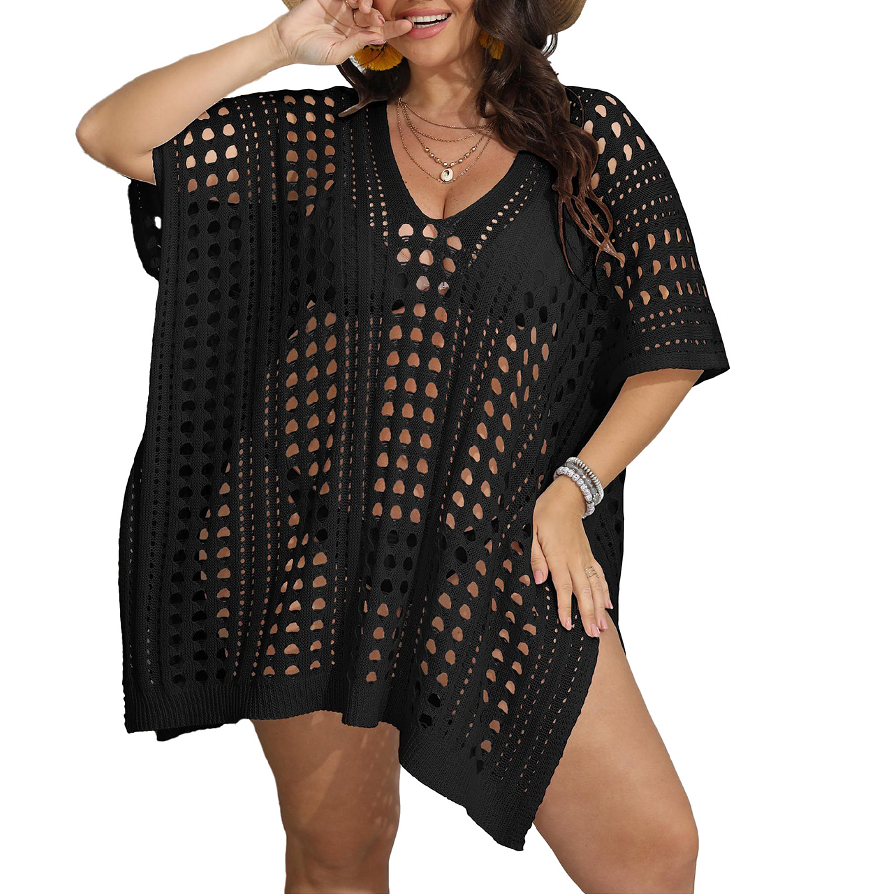 Capa playa tejida anse Plus size Negro 1