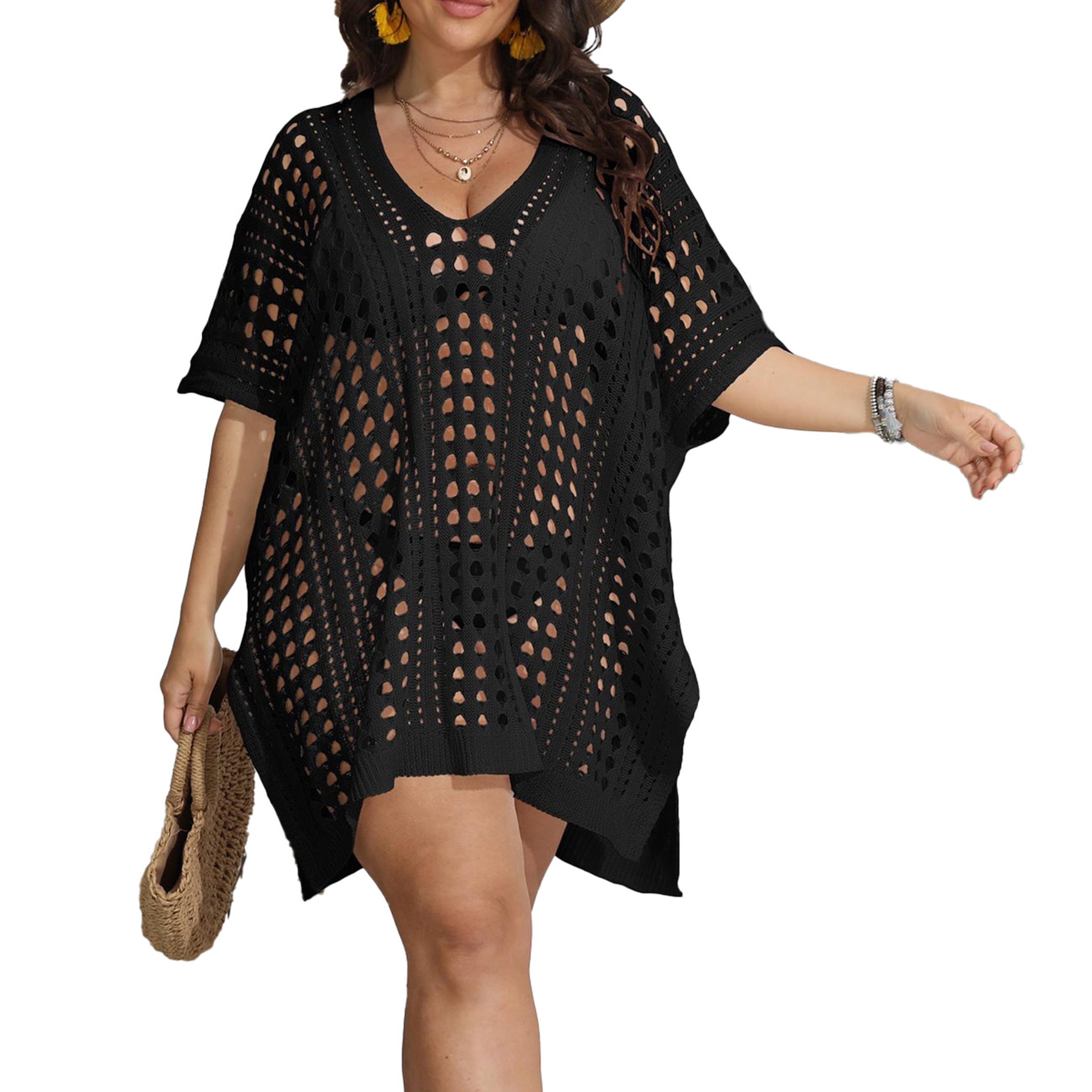 Capa playa tejida anse Plus size Negro 2
