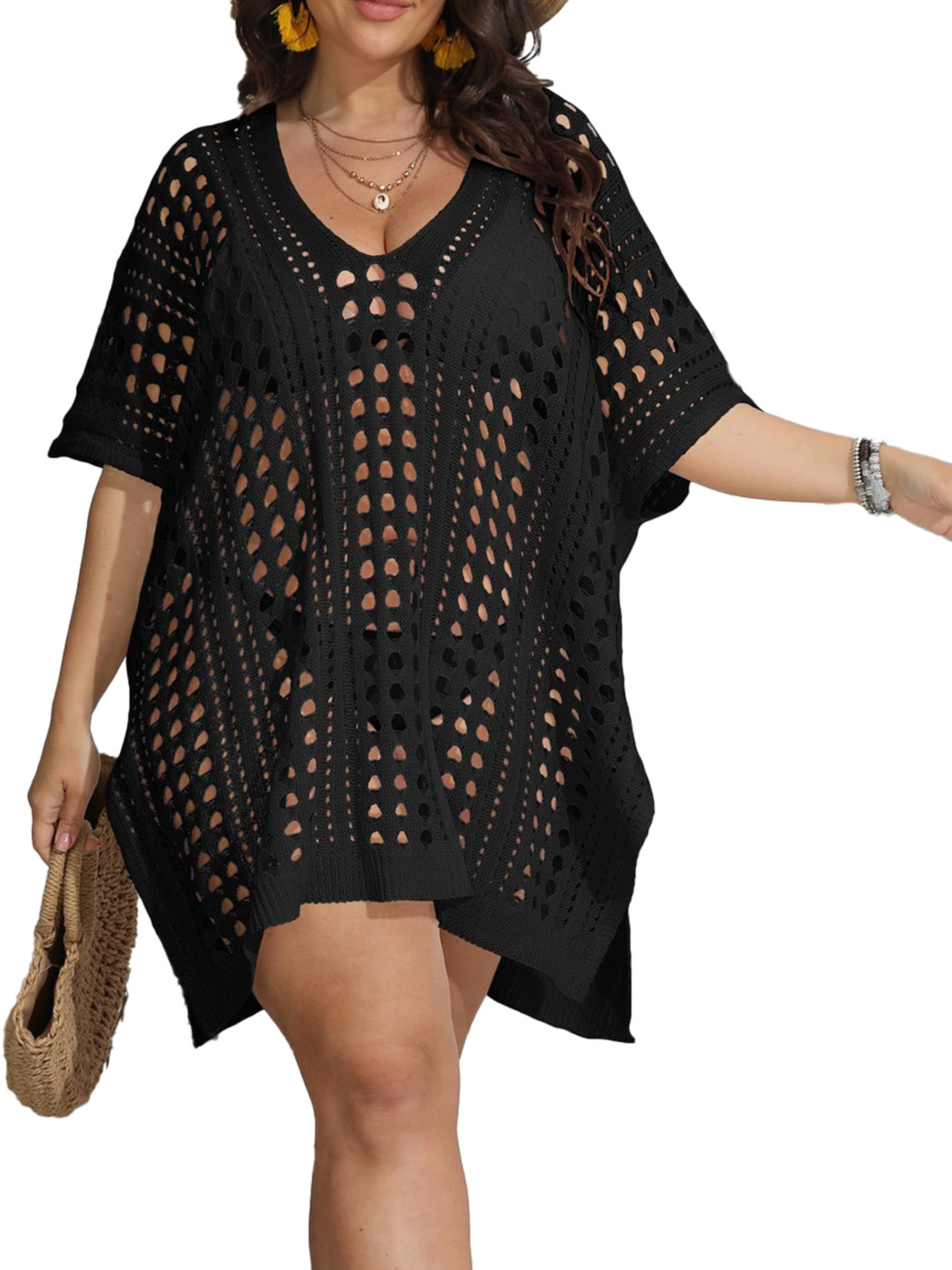 Capa playa tejida anse Plus size Negro 2