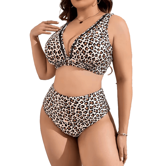 Bikini tiro alto animal print ao nang